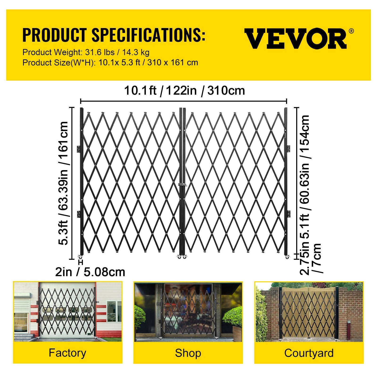 Fence & Gate Accessories: VEVOR Double Folding Security Gate Folding Door Gate 5.1' H x 10.2' W Scissor Gate