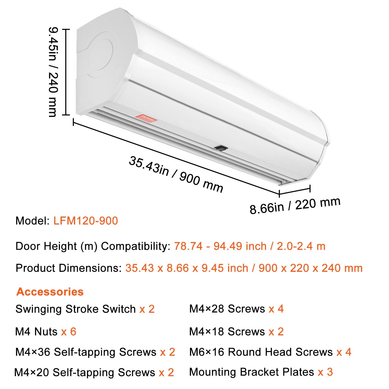 Curtain Accessories: VEVOR 0.9m Commercial Indoor Air Curtain Super Power 2 Speeds 1528m³/h, UL Certified Wall Mounted Air Curtains for Doors, Indoor Over Door Fan with Heavy Duty Limit Switch, Easy-Install Unheated