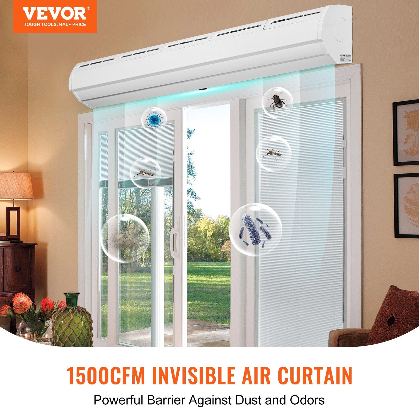 Curtain Accessories: VEVOR 1.5m Commercial Indoor Air Curtain Super Power 2 Speeds 2547m³/h, UL Certified Wall Mounted Air Curtains for Doors, Indoor Over Door Fan with Heavy Duty Limit Switch, Easy-Install Unheated