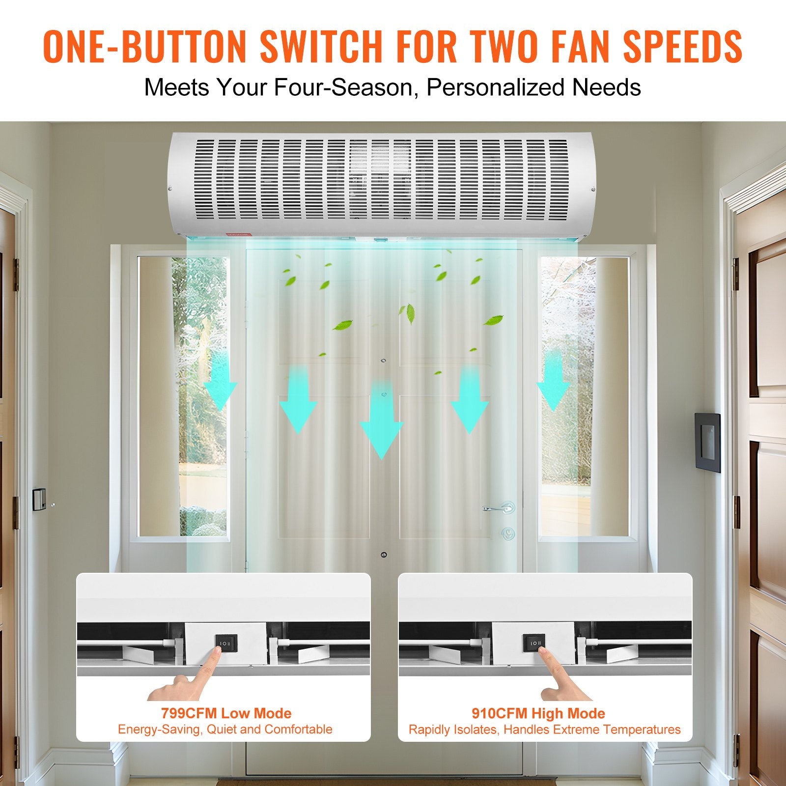 Curtain Accessories: VEVOR 0.9m Commercial Indoor Air Curtain Super Power 2 Speeds 2038m³/h, UL Certified Wall Mounted Air Curtains for Doors, Indoor Over Door Fan with Heavy Duty Limit Switch, Easy-Install Unheated