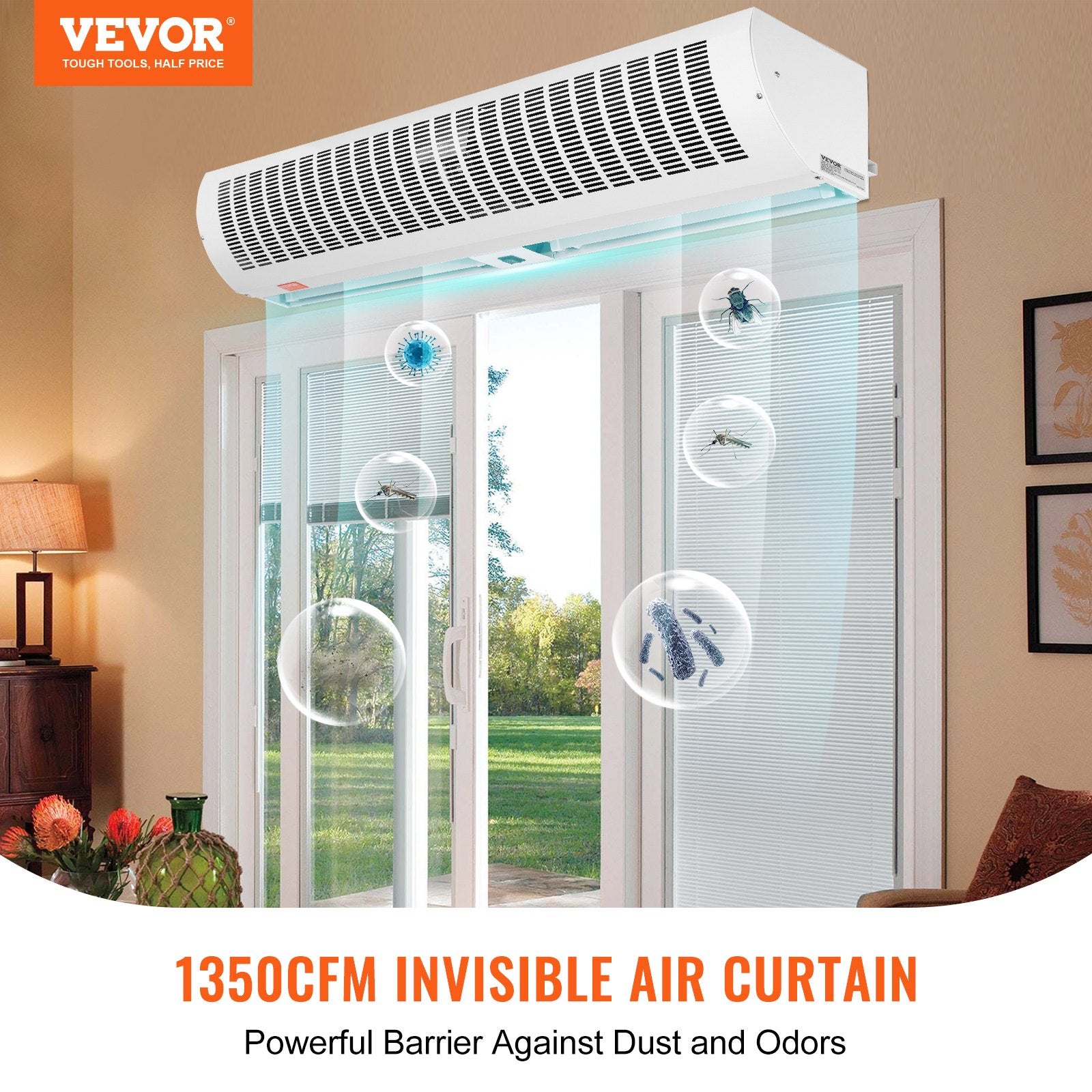 1.1m Commercial Indoor Air Curtain Super Power 2 Speeds 2292m_/h, UL Certified Wall Mounted Air Curtains for Doors, Indoor Over Door Fan with Heavy Duty Limit Switch, Easy-Install Unheated