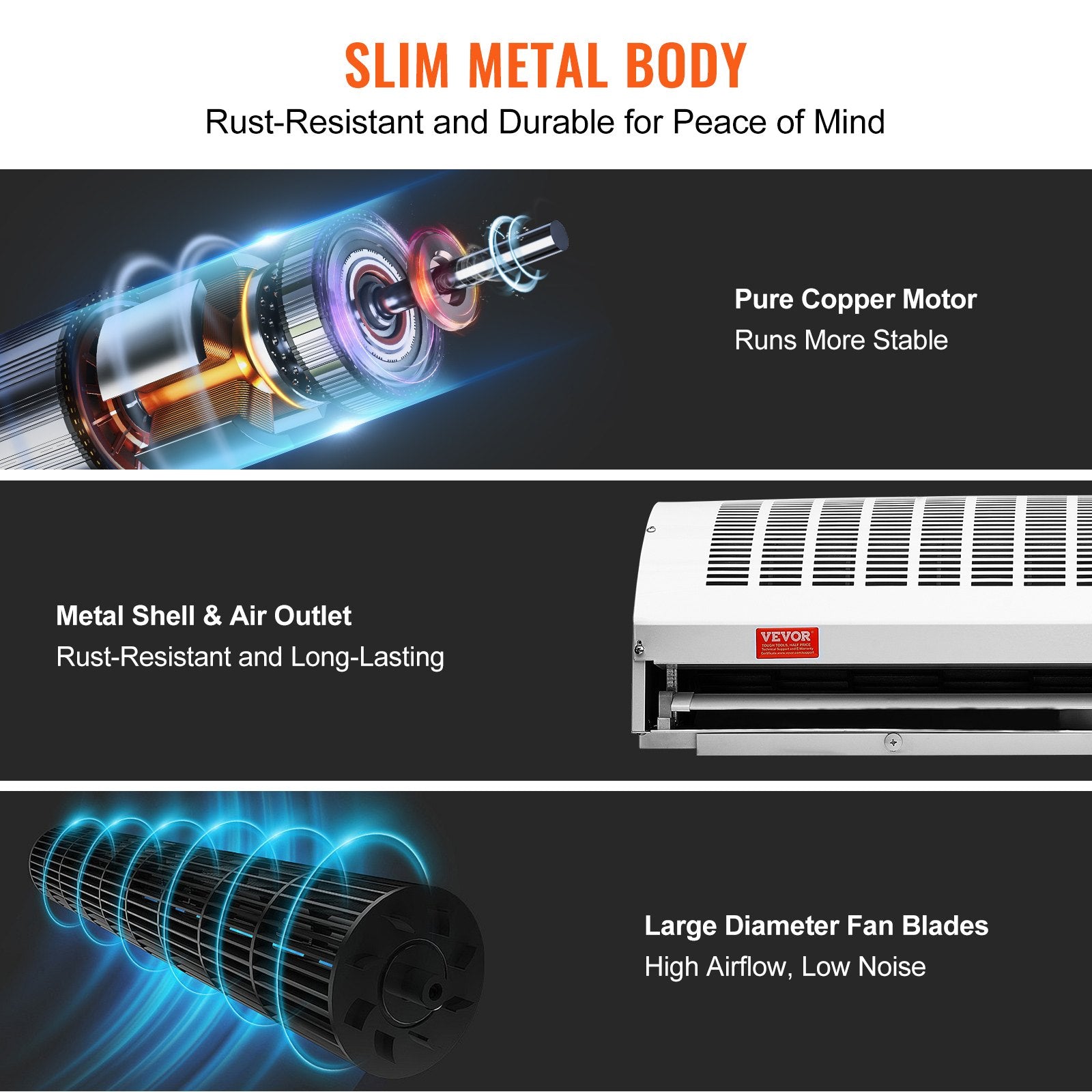 1.1m Commercial Indoor Air Curtain Super Power 2 Speeds 2292m_/h, UL Certified Wall Mounted Air Curtains for Doors, Indoor Over Door Fan with Heavy Duty Limit Switch, Easy-Install Unheated