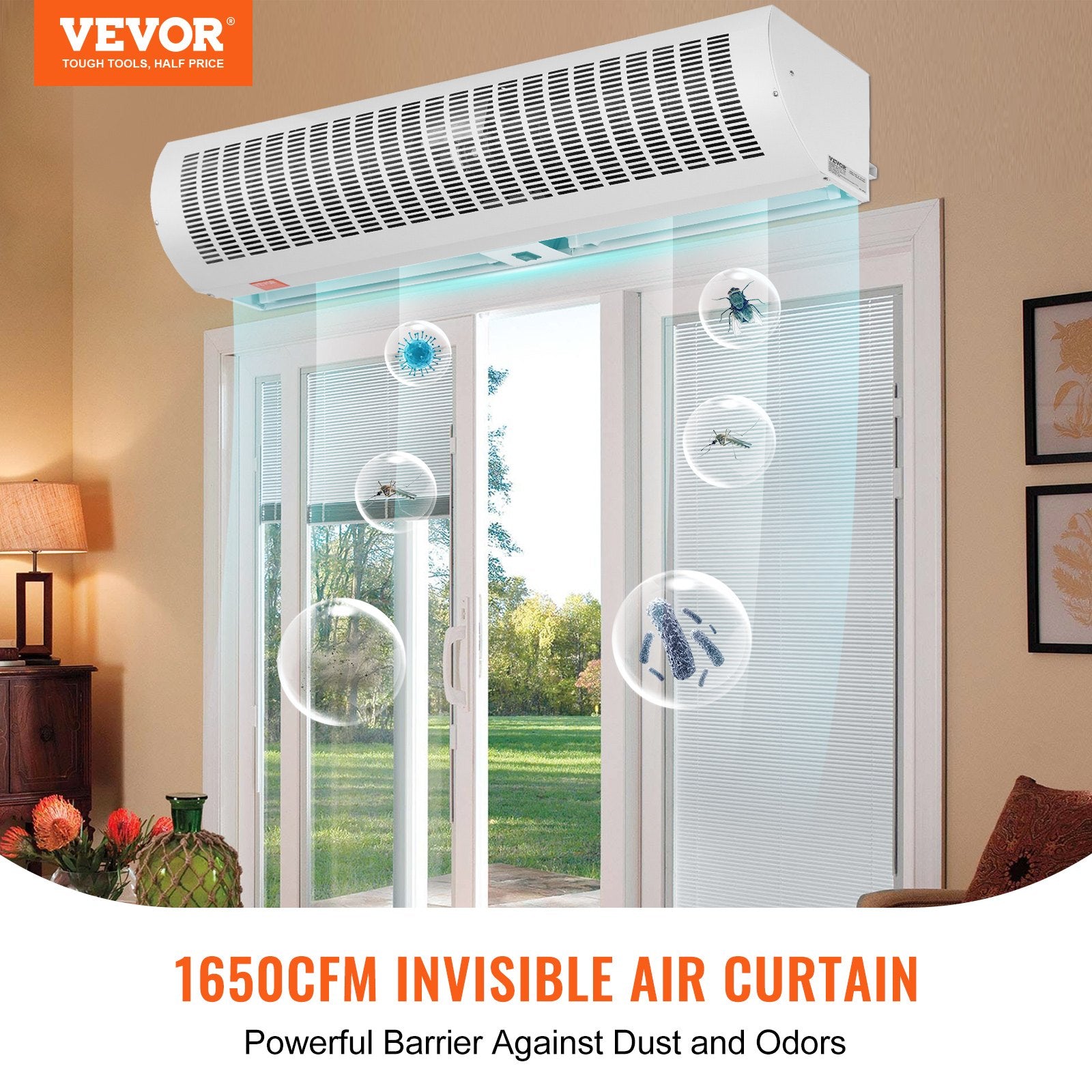 Curtain Accessories: VEVOR 1.2m Commercial Indoor Air Curtain Super Power 2 Speeds 2802m_/h, UL Certified Wall Mounted Air Curtains for Doors, Indoor Over Door Fan with Heavy Duty Limit Switch, Easy-Install Unheated