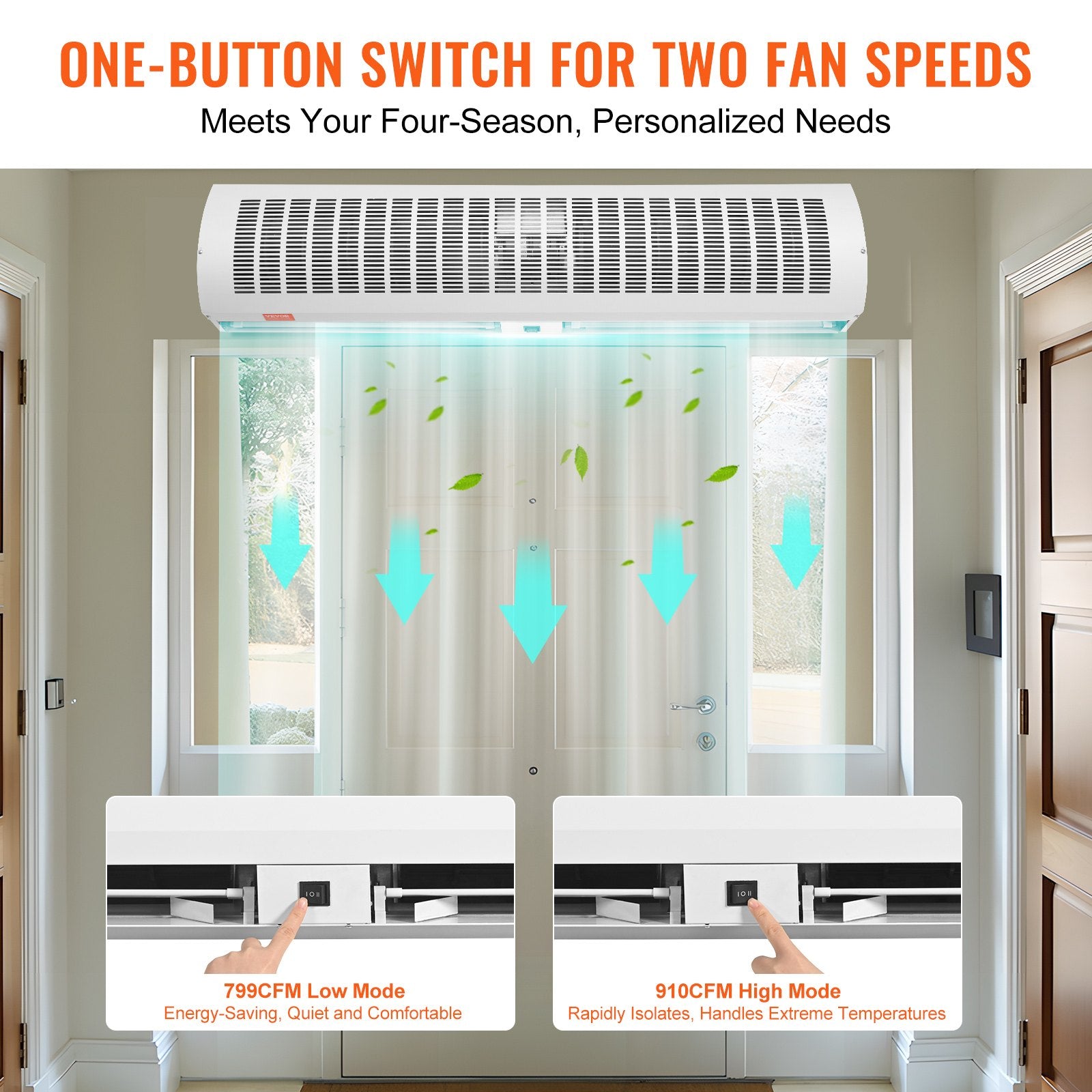 Curtain Accessories: VEVOR 1.2m Commercial Indoor Air Curtain Super Power 2 Speeds 2802m_/h, UL Certified Wall Mounted Air Curtains for Doors, Indoor Over Door Fan with Heavy Duty Limit Switch, Easy-Install Unheated
