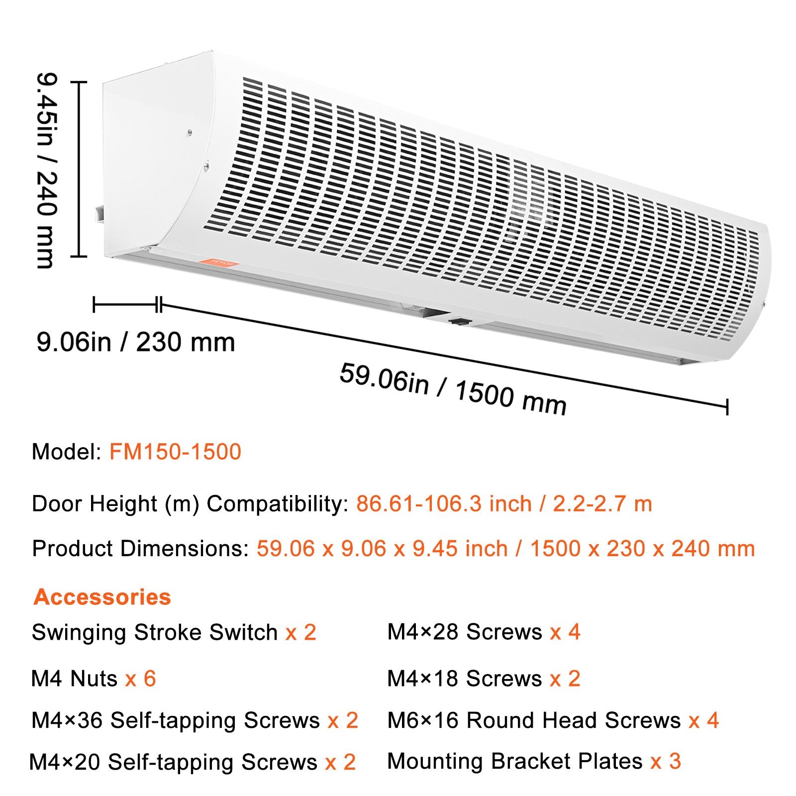 Curtain Accessories: VEVOR 1.5m Commercial Indoor Air Curtain Super Power 2 Speeds 3566m³/h, UL Certified Wall Mounted Air Curtains for Doors, Indoor Over Door Fan with Heavy Duty Limit Switch, Easy-Install Unheated