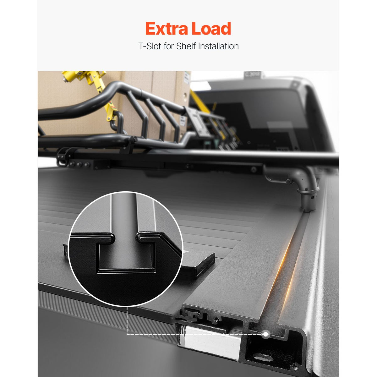 Retractable Tonneau Cover, 5.7 ft Hard Retractable Tonneau Cover with Built-in Drainage Pipe for 2009-2024 Dodge Ram 1500 Crew Cab, Customized Hard Tonneau Cover with Double-Lock & T-Slot