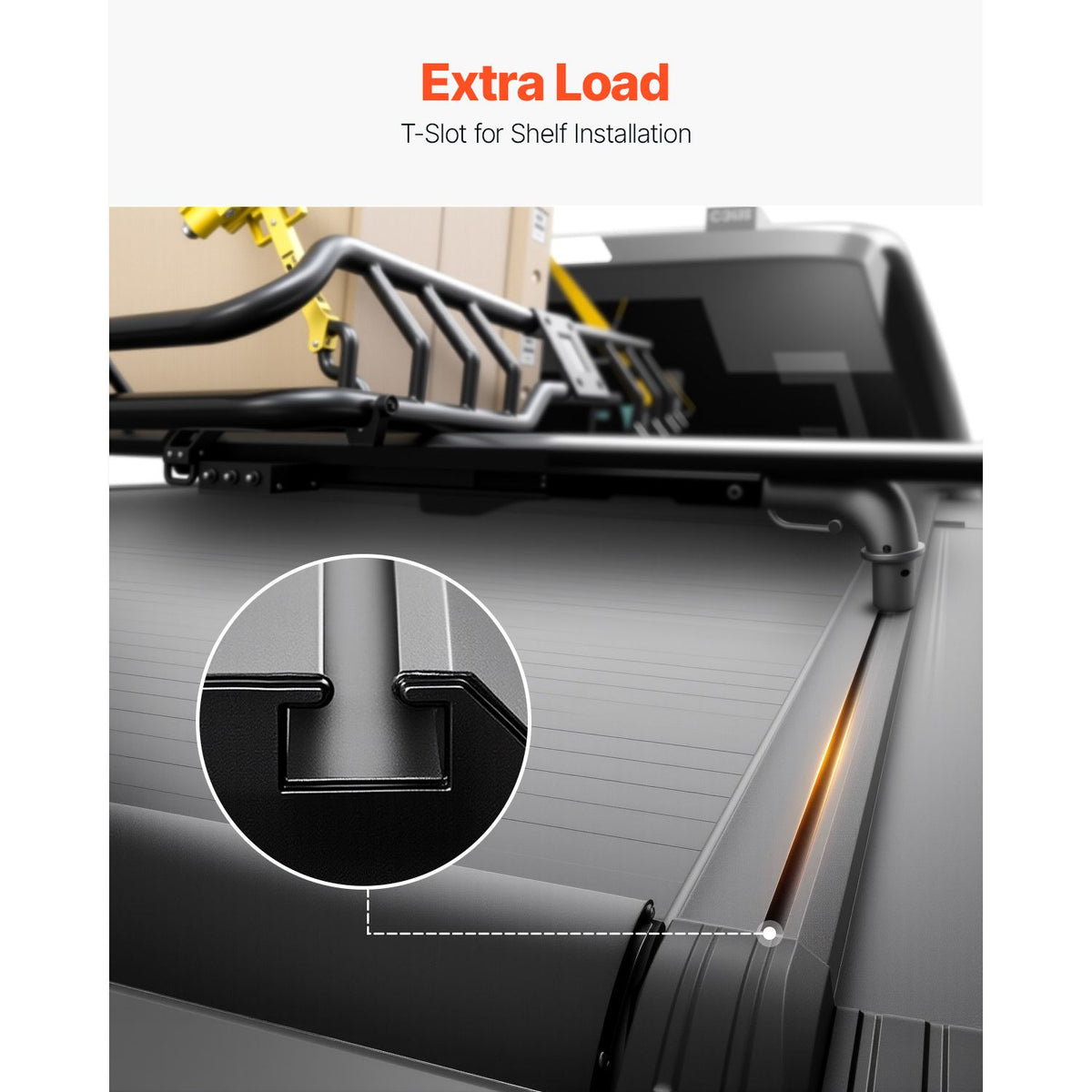 Retractable Tonneau Cover, 5.5 ft Retractable Tonneau Cover with Built-in Drainage Pipe for 2021-2024 Toyota Tundra Crew Cab w/ Deck Rail System , Hard Tonneau Cover with Double-Lock & T-Slot