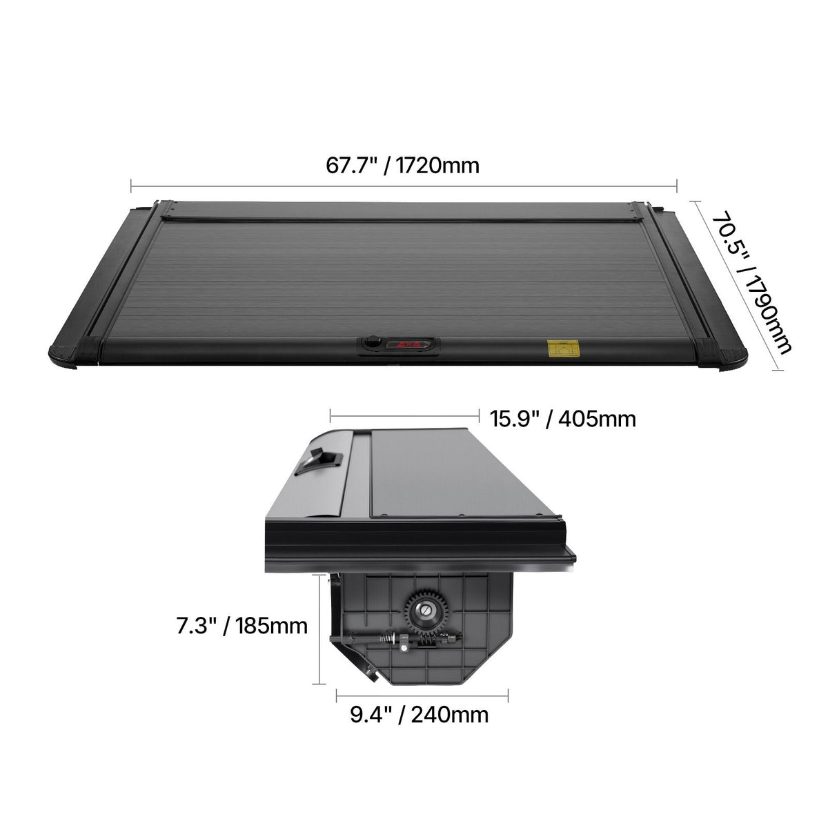 Retractable Tonneau Cover, 5.0 ft Retractable Tonneau Cover with Built-in Drainage Pipe for 2021-2024 Toyota Tacoma Crew Cab w/ Deck Rail System , Hard Tonneau Cover with Double-Lock & T-Slot