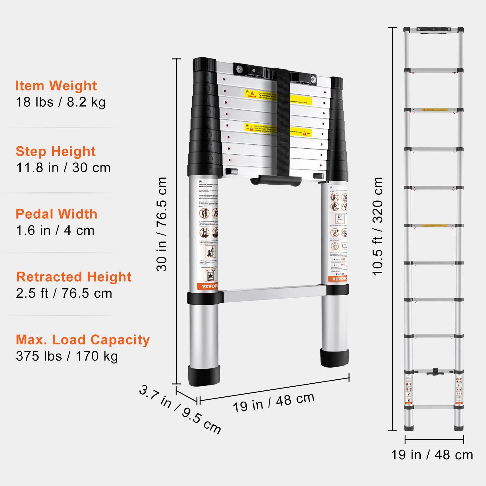 Ladders & Scaffolding: VEVOR Telescoping Ladder Aluminum Extension Step 3.2 m Multi-purpose Portable