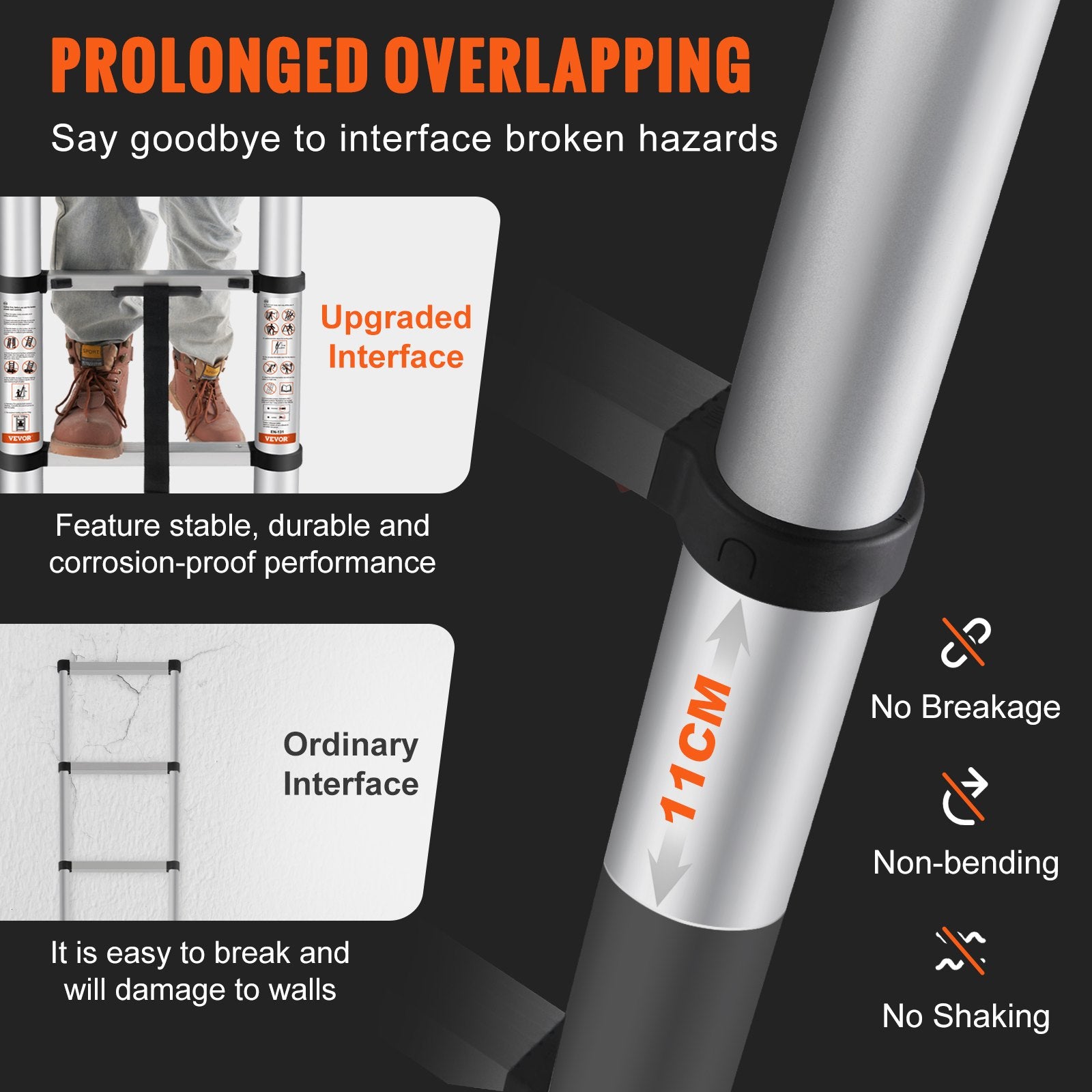 Ladders & Scaffolding: VEVOR Telescoping Ladder Aluminum Extension Step 12.5 ft Multi-purpose Portable