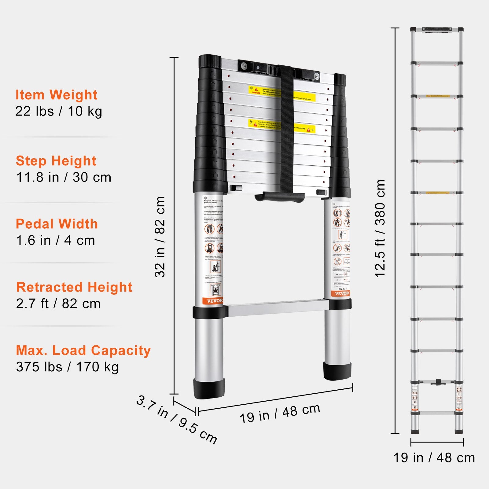 Ladders & Scaffolding: VEVOR Telescoping Ladder Aluminum Extension Step 12.5 ft Multi-purpose Portable