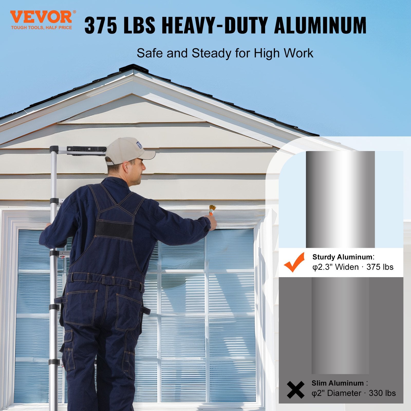 Automotive Lifts & Hoists: VEVOR Telescoping Extension Ladder 8.5FT One-button Retraction 375 LBS Capacity