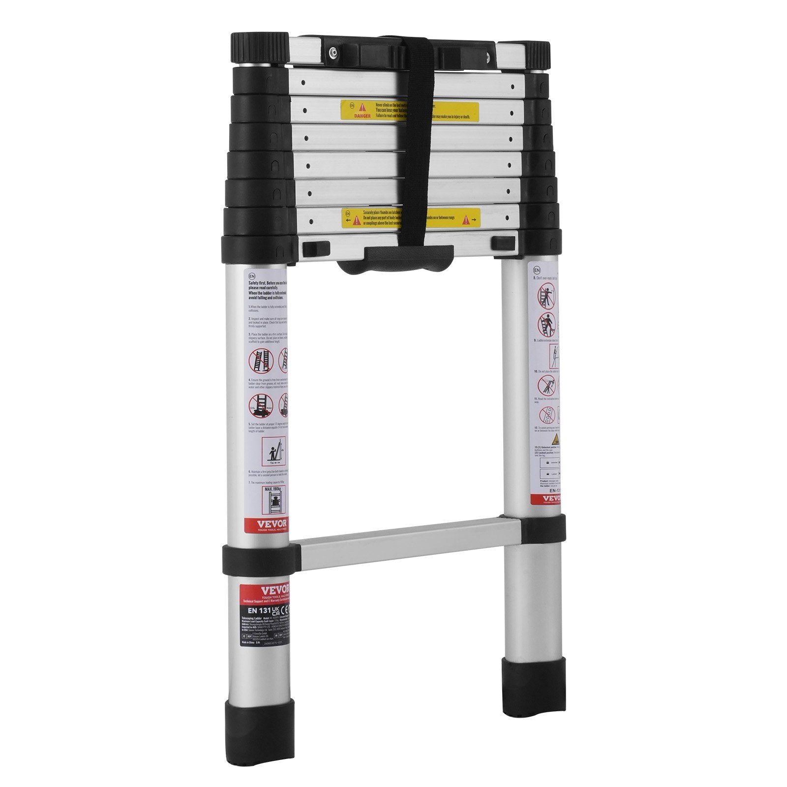 Automotive Lifts & Hoists: VEVOR Telescoping Extension Ladder 8.5FT One-button Retraction 375 LBS Capacity