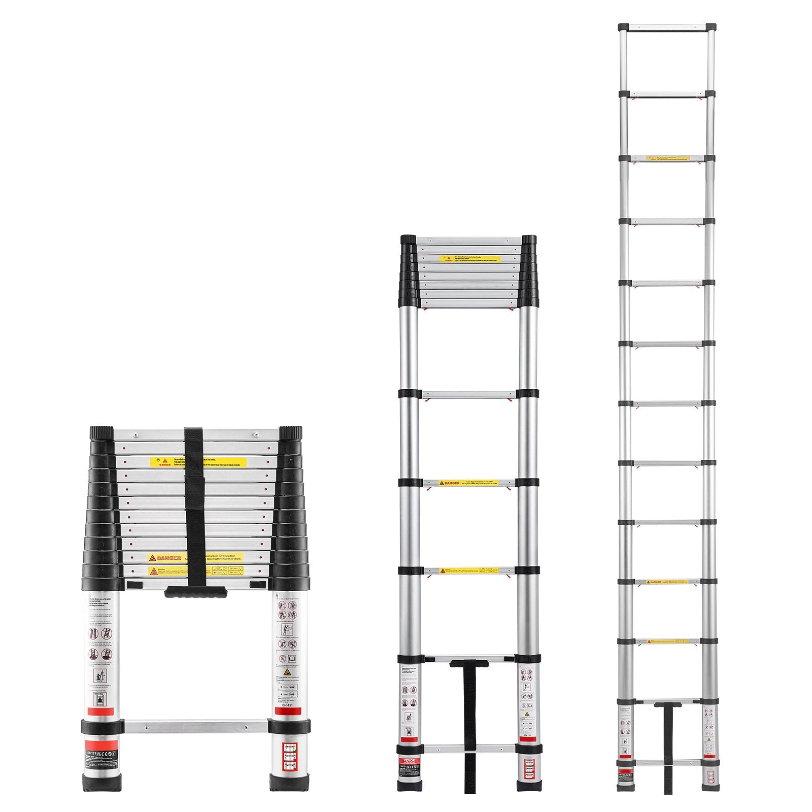 Dog Carriers & Crates: VEVOR 3.8m Telescoping Ladder, Aluminum Lightweight Multi-Purpose Collapsible Extension, One-Touch Retraction Ladder, Heavy Duty 150kg Max Capacity with Non-Slip Feet, for Home, Outdoor Work, Loft
