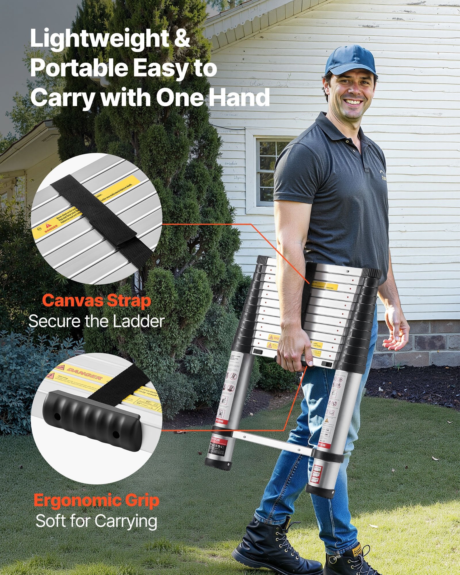 Dog Carriers & Crates: VEVOR 3.8m Telescoping Ladder, Aluminum Lightweight Multi-Purpose Collapsible Extension, One-Touch Retraction Ladder, Heavy Duty 150kg Max Capacity with Non-Slip Feet, for Home, Outdoor Work, Loft