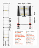 Dog Carriers & Crates: VEVOR 3.8m Telescoping Ladder, Aluminum Lightweight Multi-Purpose Collapsible Extension, One-Touch Retraction Ladder, Heavy Duty 150kg Max Capacity with Non-Slip Feet, for Home, Outdoor Work, Loft