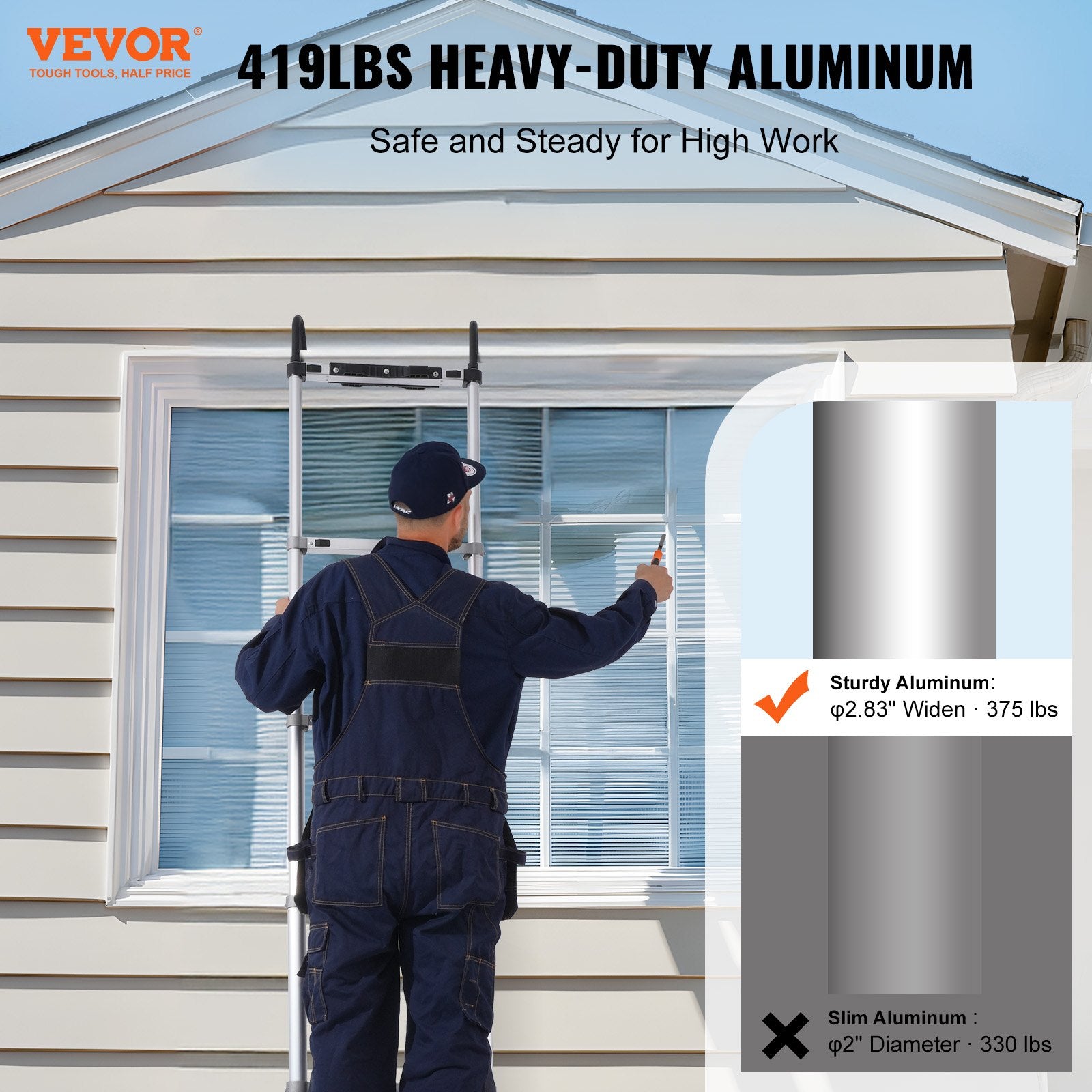 Automotive Lifts & Hoists: VEVOR Telescoping Extension Ladder 16.5FT Multi-button Retraction 419 LBS