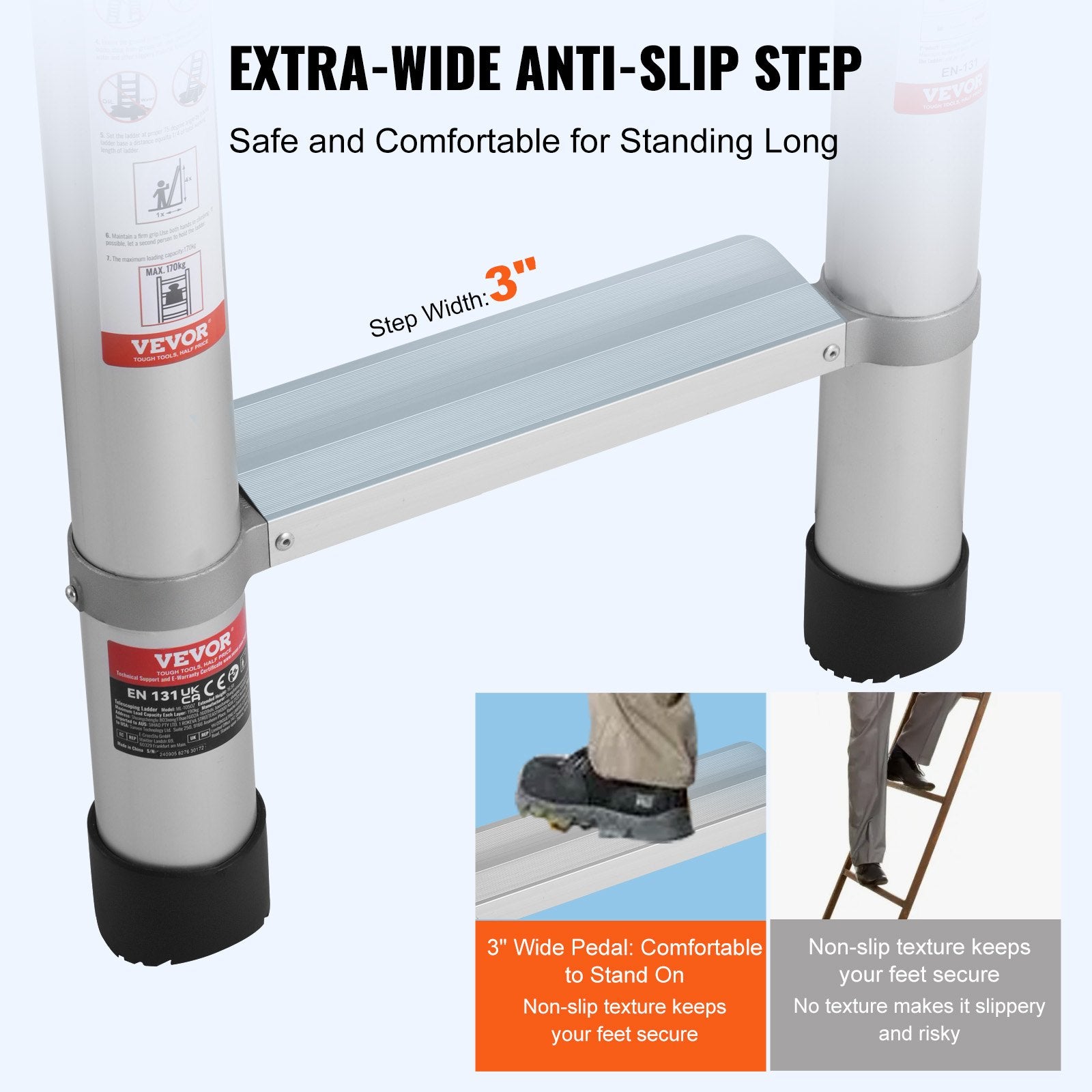 Automotive Lifts & Hoists: VEVOR Telescoping Extension Ladder 16.5FT Multi-button Retraction 419 LBS