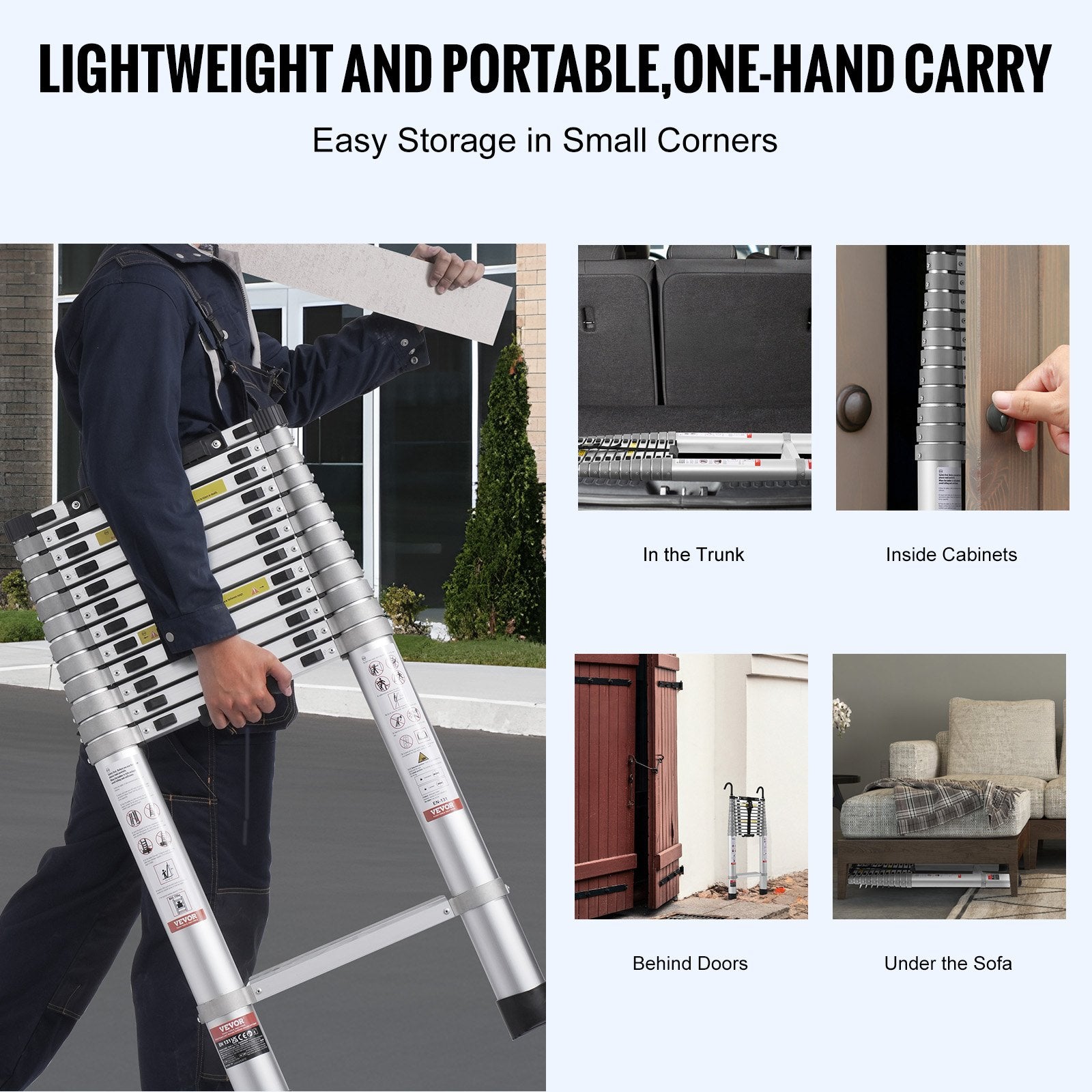Automotive Lifts & Hoists: VEVOR Telescoping Extension Ladder 16.5FT Multi-button Retraction 419 LBS