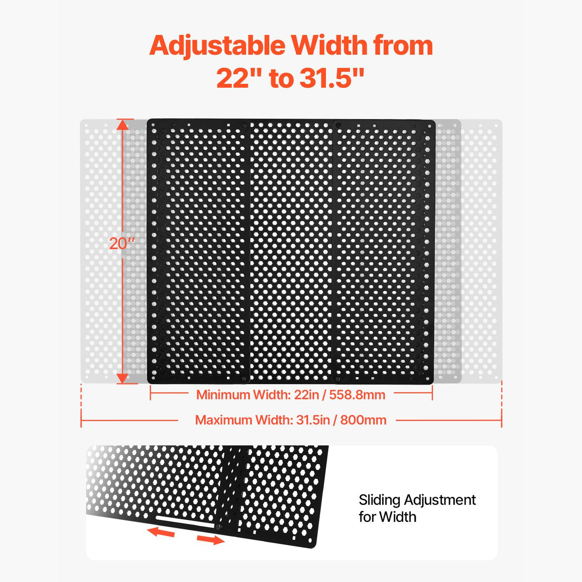 RV Screen Door Protector, Adjusts from 558.8 – 800 mm, Adjustable Door Grille, Easy to Install, Reinforced Breathable Honeycomb Holes, Iron Camper RV Entry Protector for Pet Protection, Black