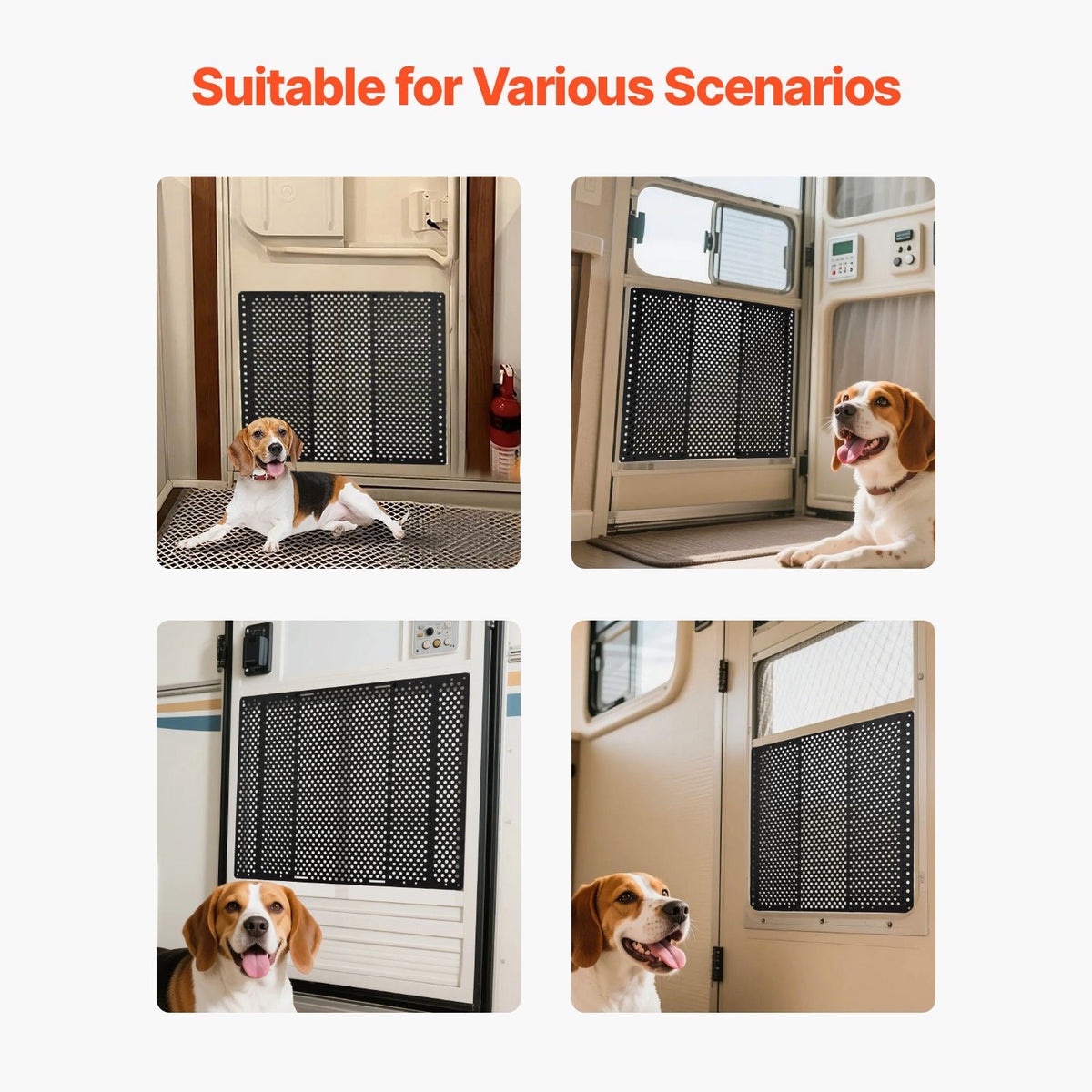 RV Screen Door Protector, Adjusts from 558.8 – 800 mm, Adjustable Door Grille, Easy to Install, Reinforced Breathable Honeycomb Holes, Iron Camper RV Entry Protector for Pet Protection, Black