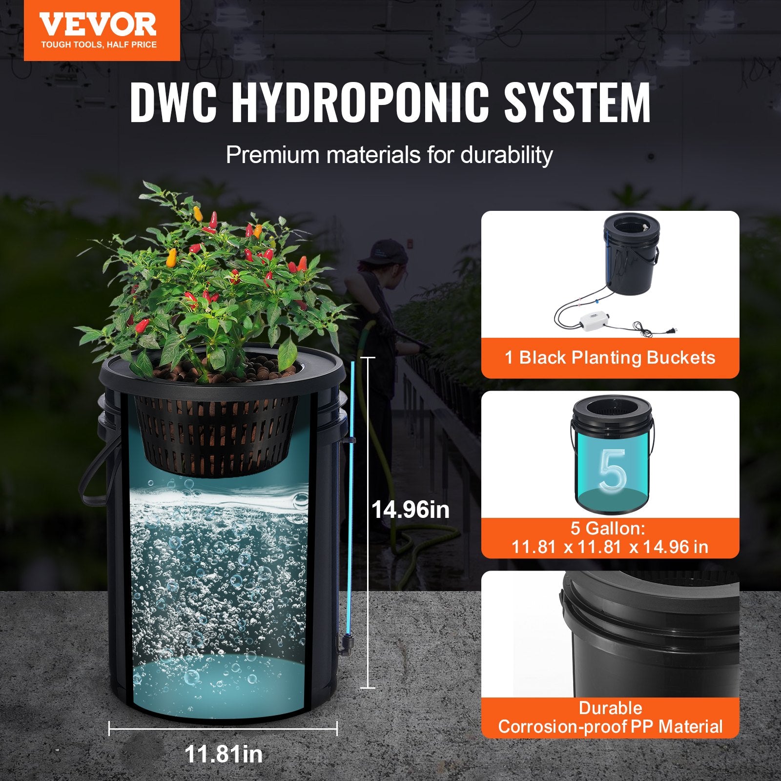 Gardening Tools: VEVOR DWC Hydroponics Grow System Deep Water Culture with Top Drip 1 Bucket 20L