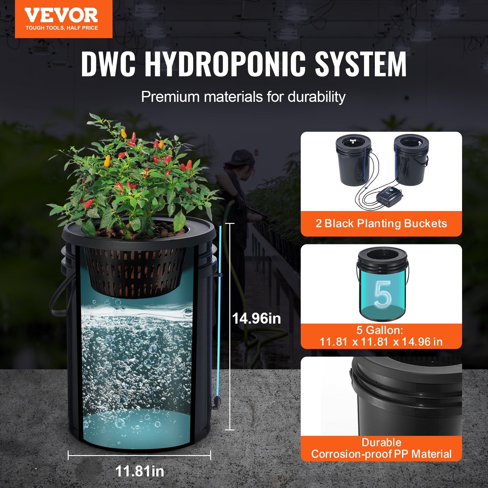 Gardening Tools: VEVOR DWC Hydroponics Grow System Deep Water Culture with Top Drip 2 Buckets
