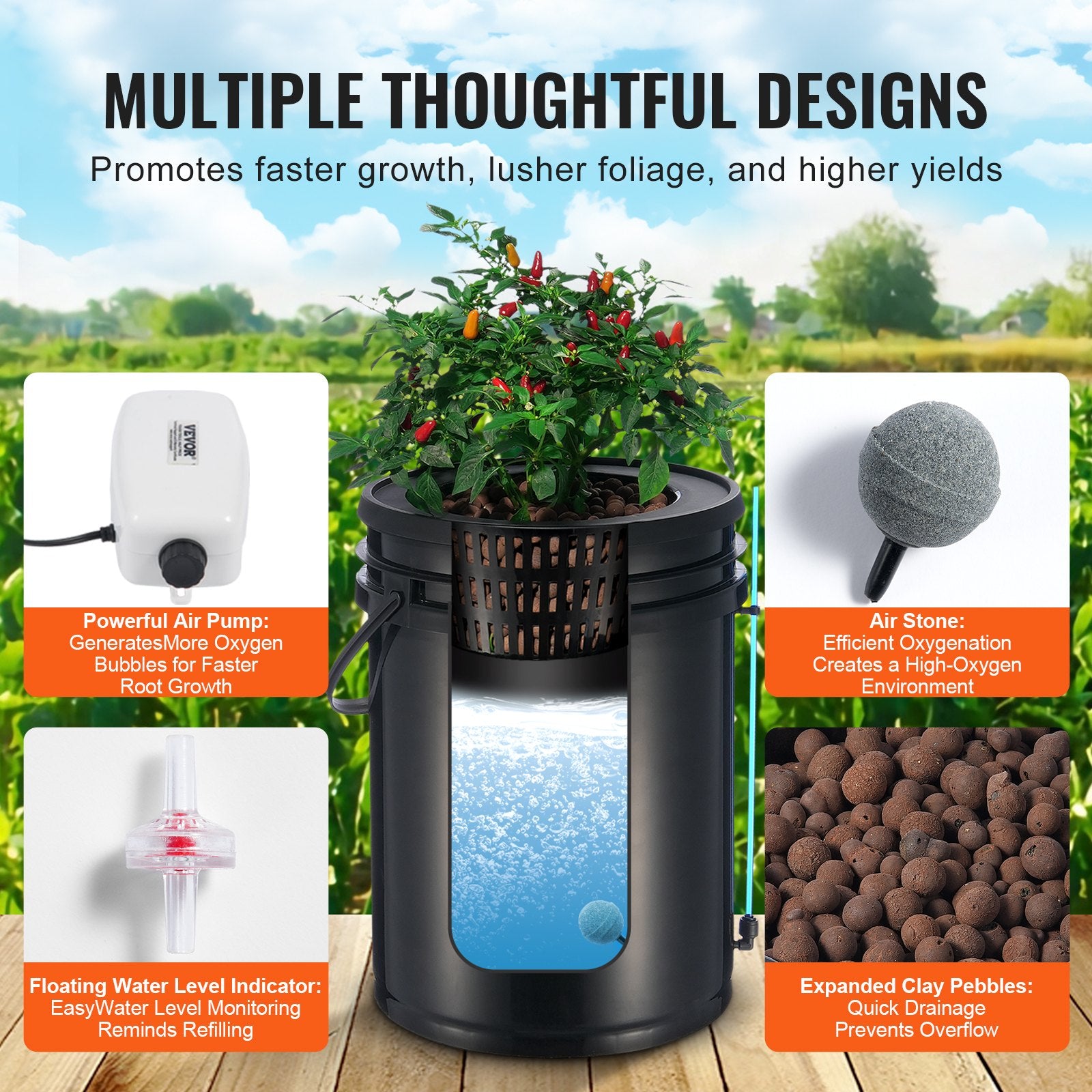 Gardening Tools: VEVOR DWC Hydroponics Grow System Deep Water Culture with Top Drip 2 Buckets