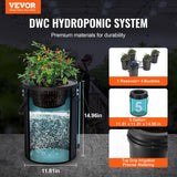 Gardening Tools: VEVOR RDWC Hydroponics Grow System, Hydroponic Growing Kit with Top Drip, Recirculating Deep Water Culture 4 Buckles and 1 Reservoir, with Air Pump and Water Level Device for Leafy Vegetables