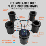 Gardening Tools: VEVOR RDWC Hydroponics Grow System, Hydroponic Growing Kit with Top Drip, Recirculating Deep Water Culture 4 Buckles and 1 Reservoir, with Air Pump and Water Level Device for Leafy Vegetables