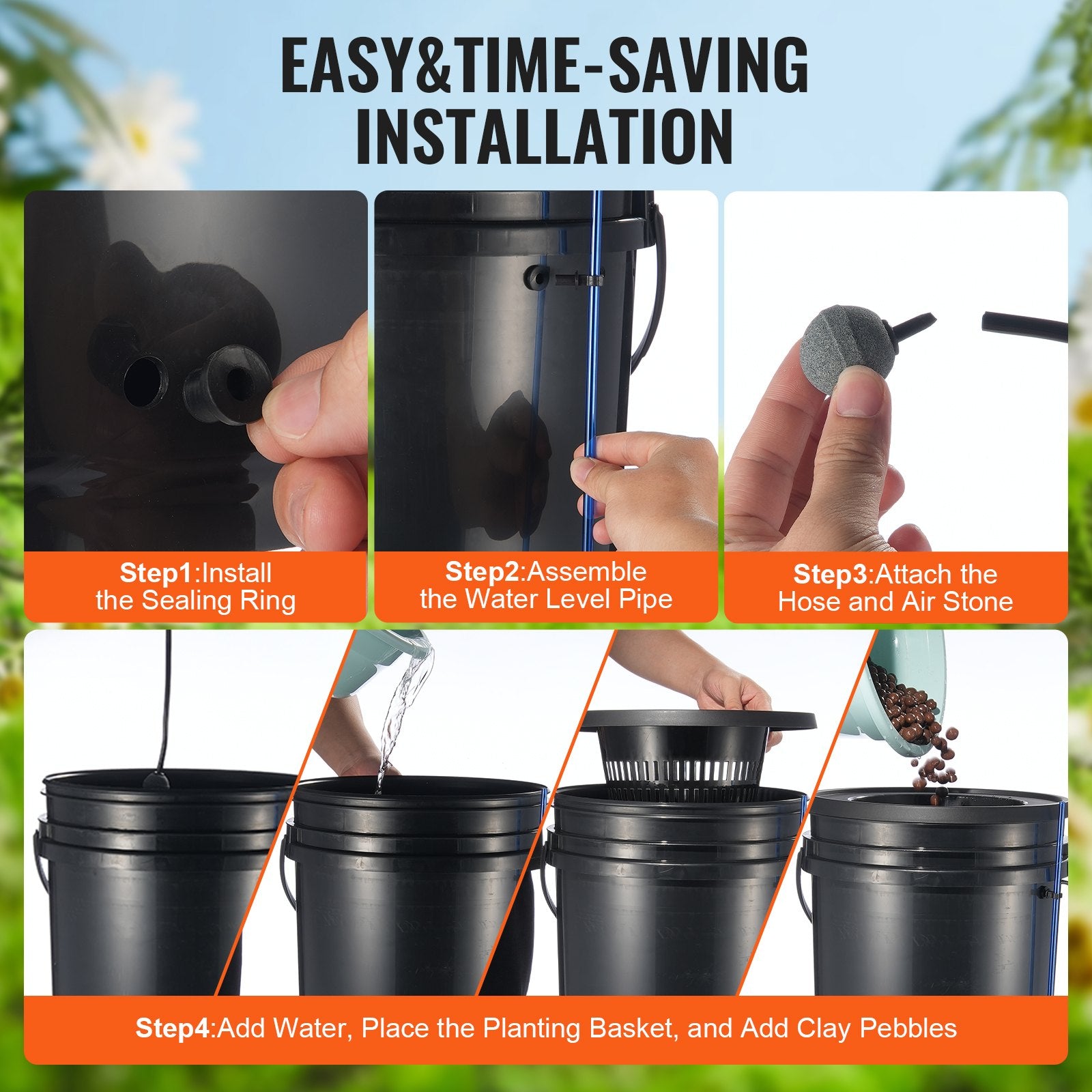 Gardening Tools: VEVOR DWC Hydroponics Grow System Deep Water Culture with Top Drip 4 Buckets
