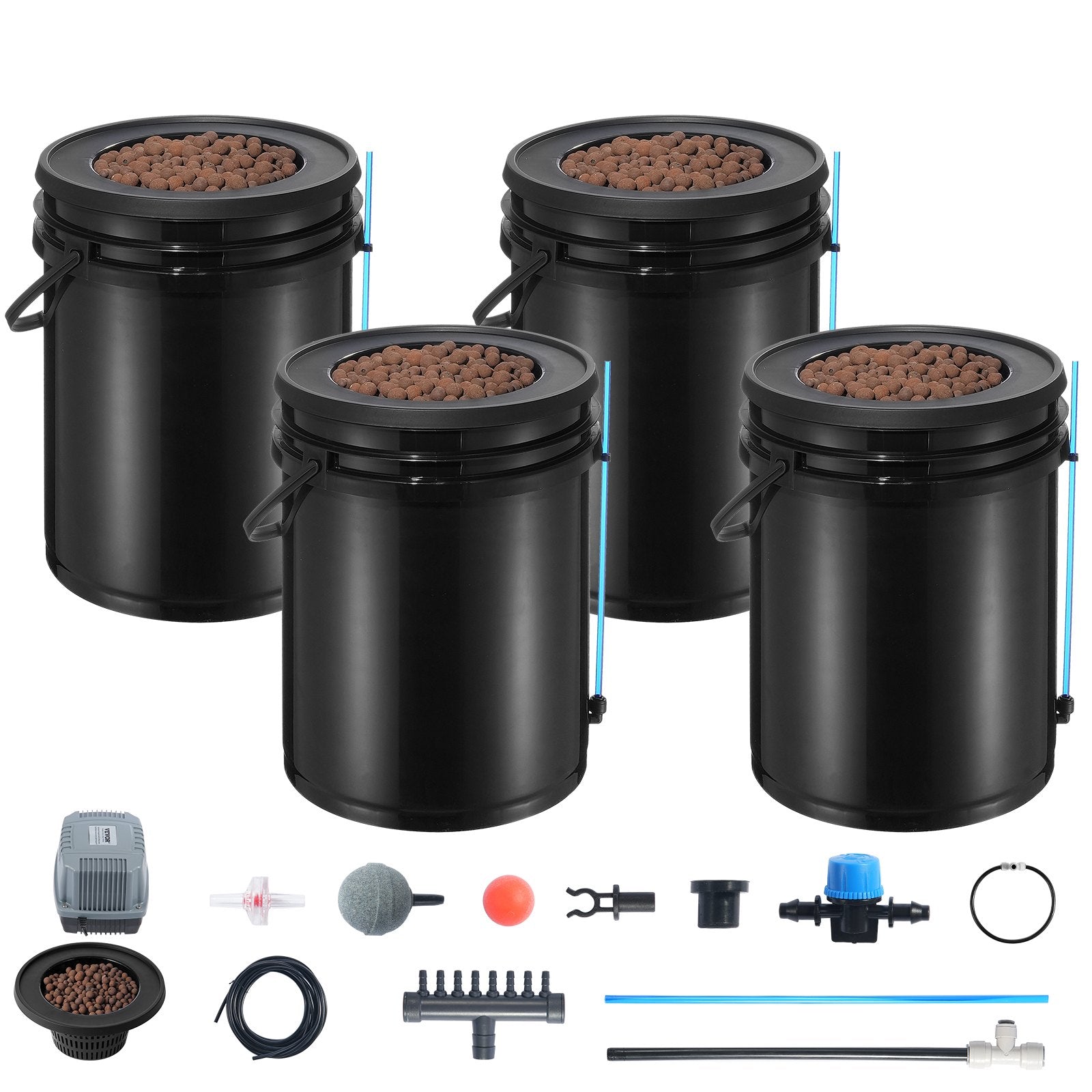 Gardening Tools: VEVOR DWC Hydroponics Grow System Deep Water Culture with Top Drip 4 Buckets