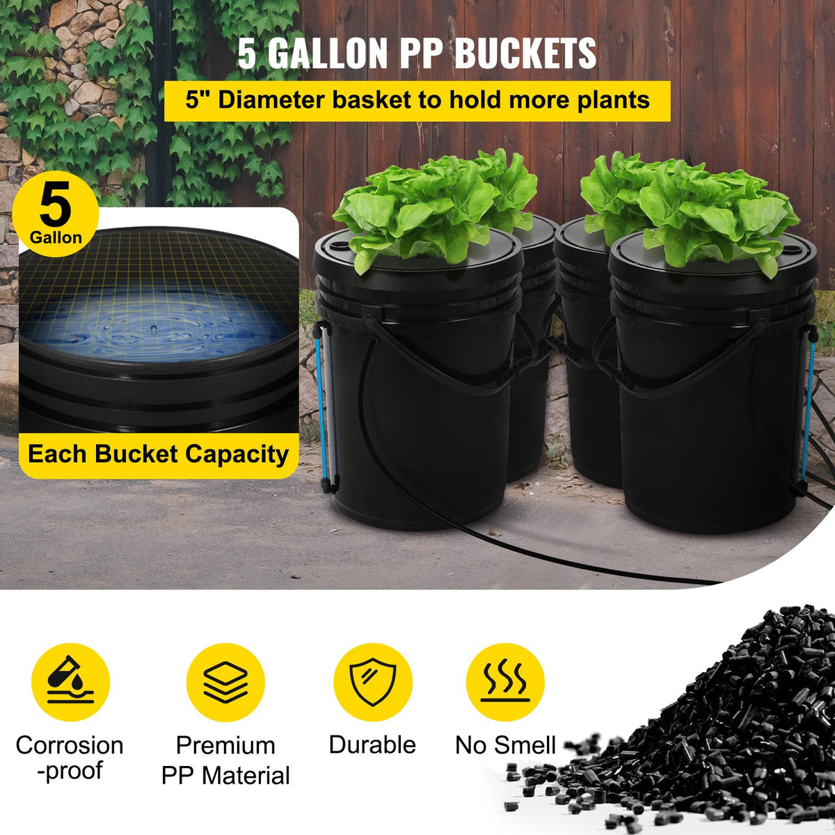 DWC Hydroponics Grow System, Hydroponic Growing System, Deep Water Culture 5-Gallon 4 Buckets, DWC System with Air Pump, Air Stones and Water Level Device for Leafy Vegetables