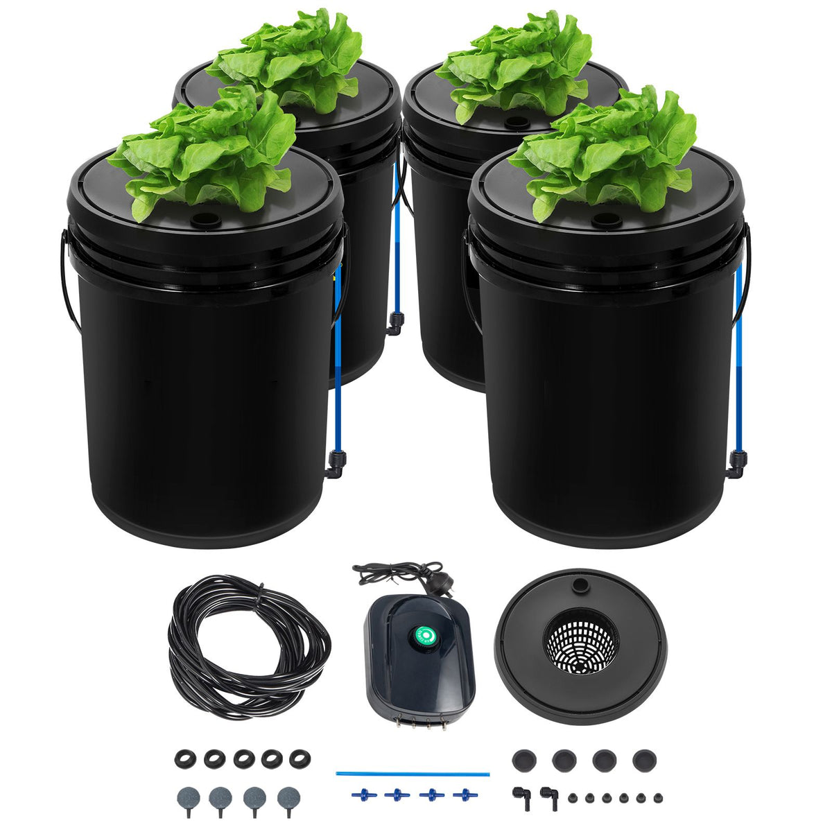 DWC Hydroponics Grow System, Hydroponic Growing System, Deep Water Culture 5-Gallon 4 Buckets, DWC System with Air Pump, Air Stones and Water Level Device for Leafy Vegetables