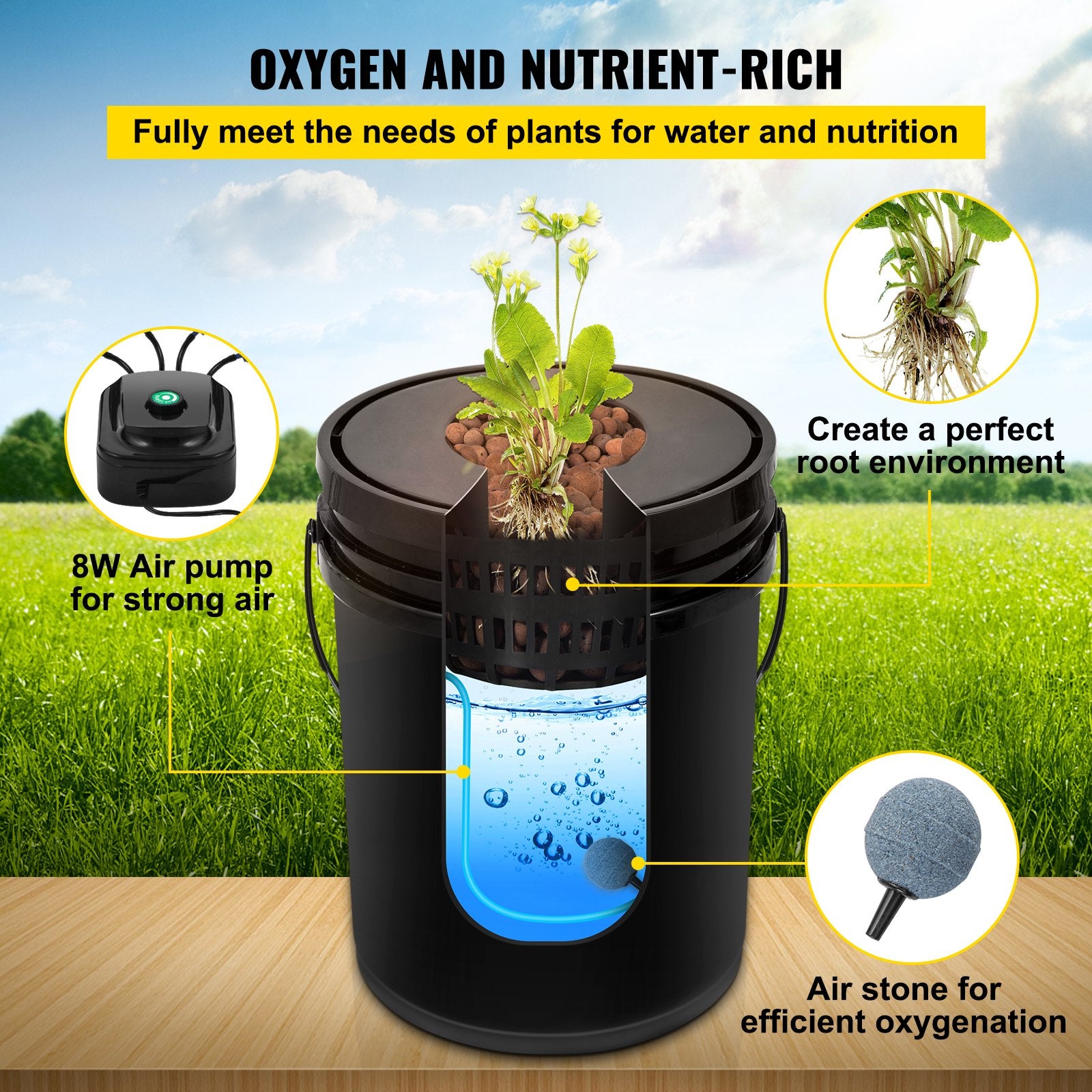 Gardening Tools: VEVOR DWC Hydroponic System, 5 Gallon 5 Buckets, Deep Water Culture Growing Bucket, Hydroponics Grow Kit with Pump, Air Stone and Connected Reservoir, for Indoor/Outdoor Leafy Vegetables