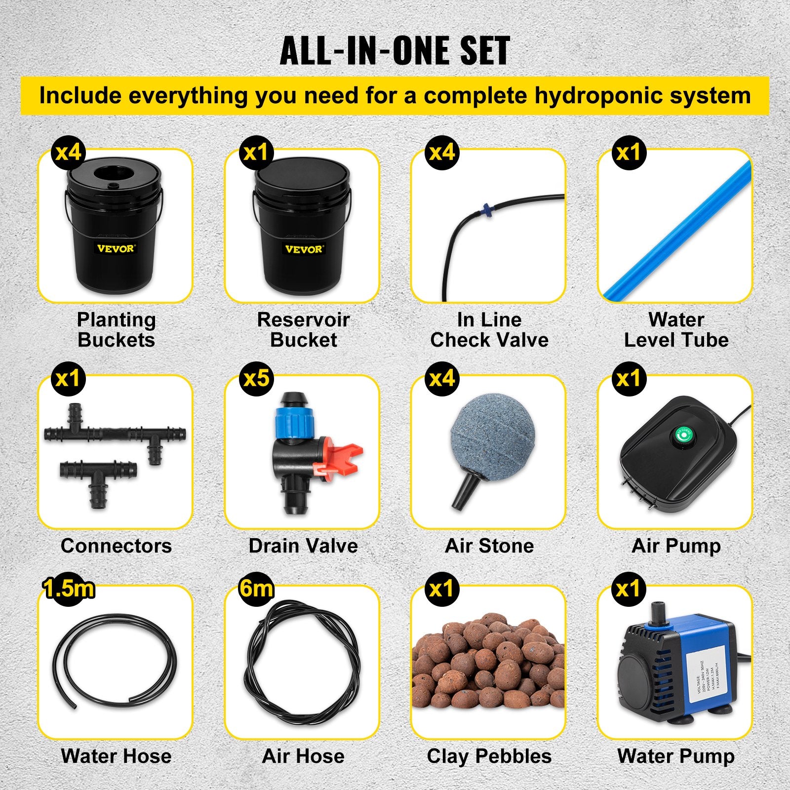 Gardening Tools: VEVOR DWC Hydroponic System, 5 Gallon 5 Buckets, Deep Water Culture Growing Bucket, Hydroponics Grow Kit with Pump, Air Stone and Connected Reservoir, for Indoor/Outdoor Leafy Vegetables