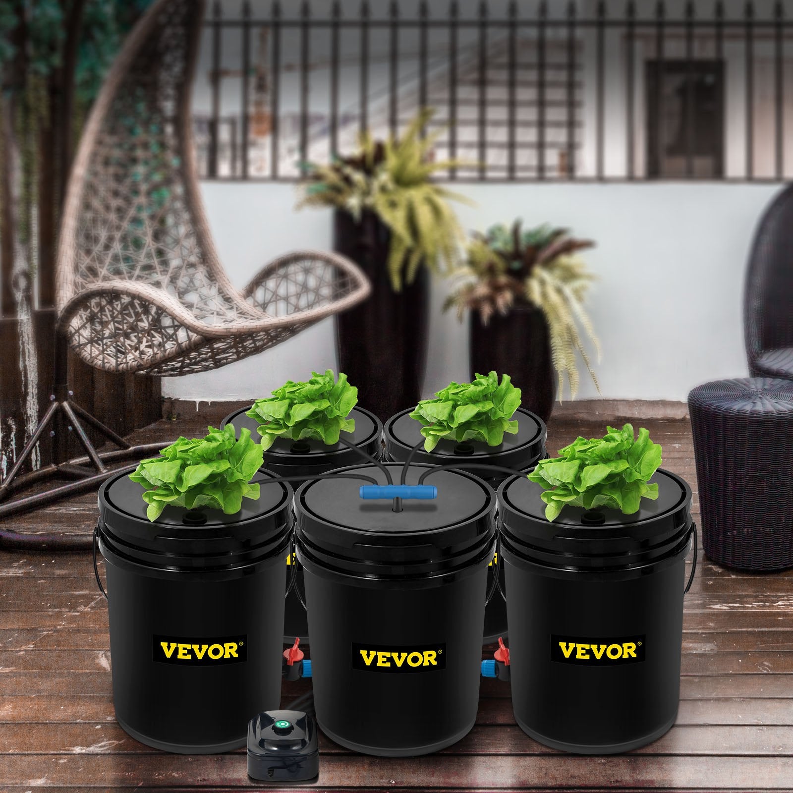 Gardening Tools: VEVOR DWC Hydroponic System, 5 Gallon 5 Buckets, Deep Water Culture Growing Bucket, Hydroponics Grow Kit with Pump, Air Stone and Connected Reservoir, for Indoor/Outdoor Leafy Vegetables