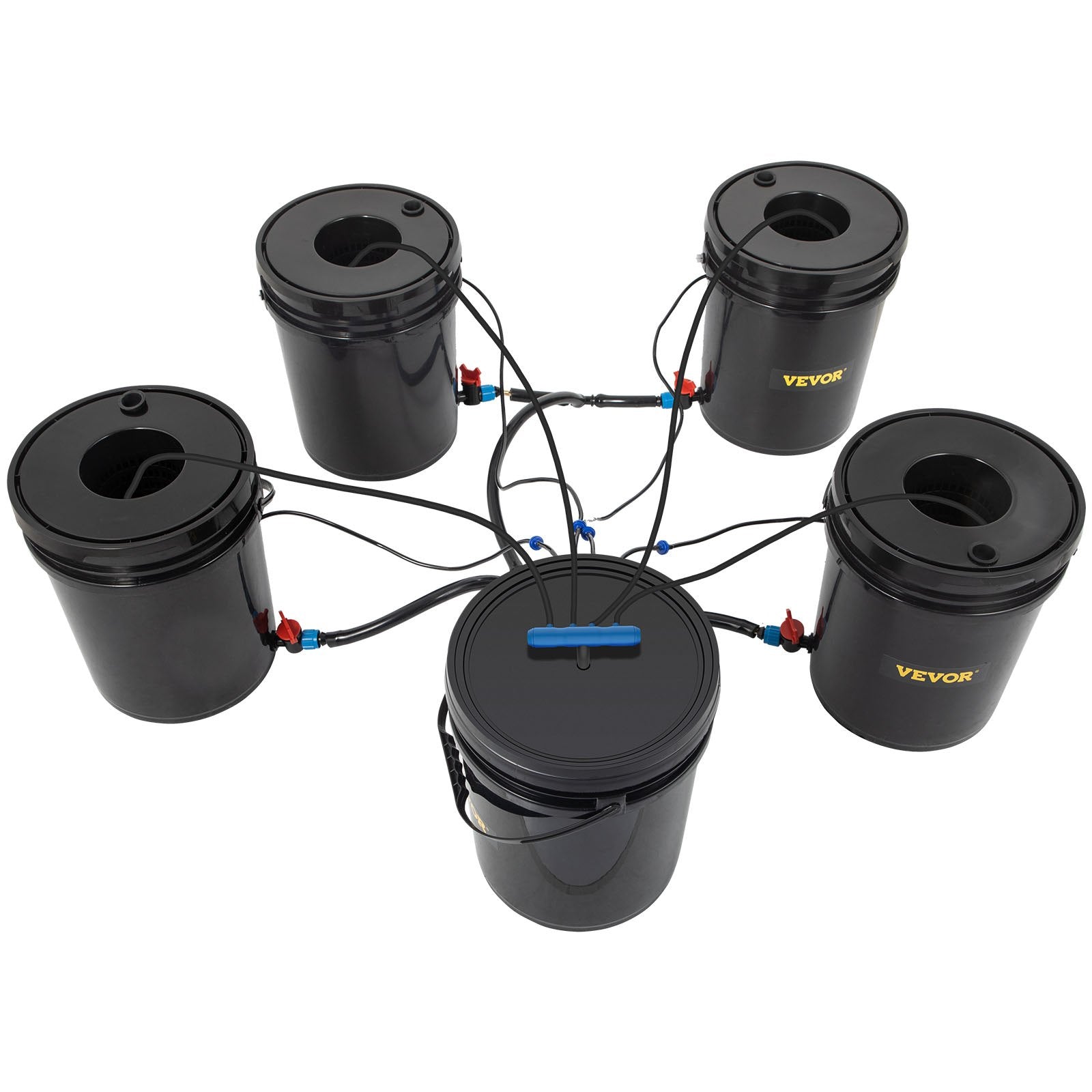 Gardening Tools: VEVOR DWC Hydroponic System, 5 Gallon 5 Buckets, Deep Water Culture Growing Bucket, Hydroponics Grow Kit with Pump, Air Stone and Connected Reservoir, for Indoor/Outdoor Leafy Vegetables