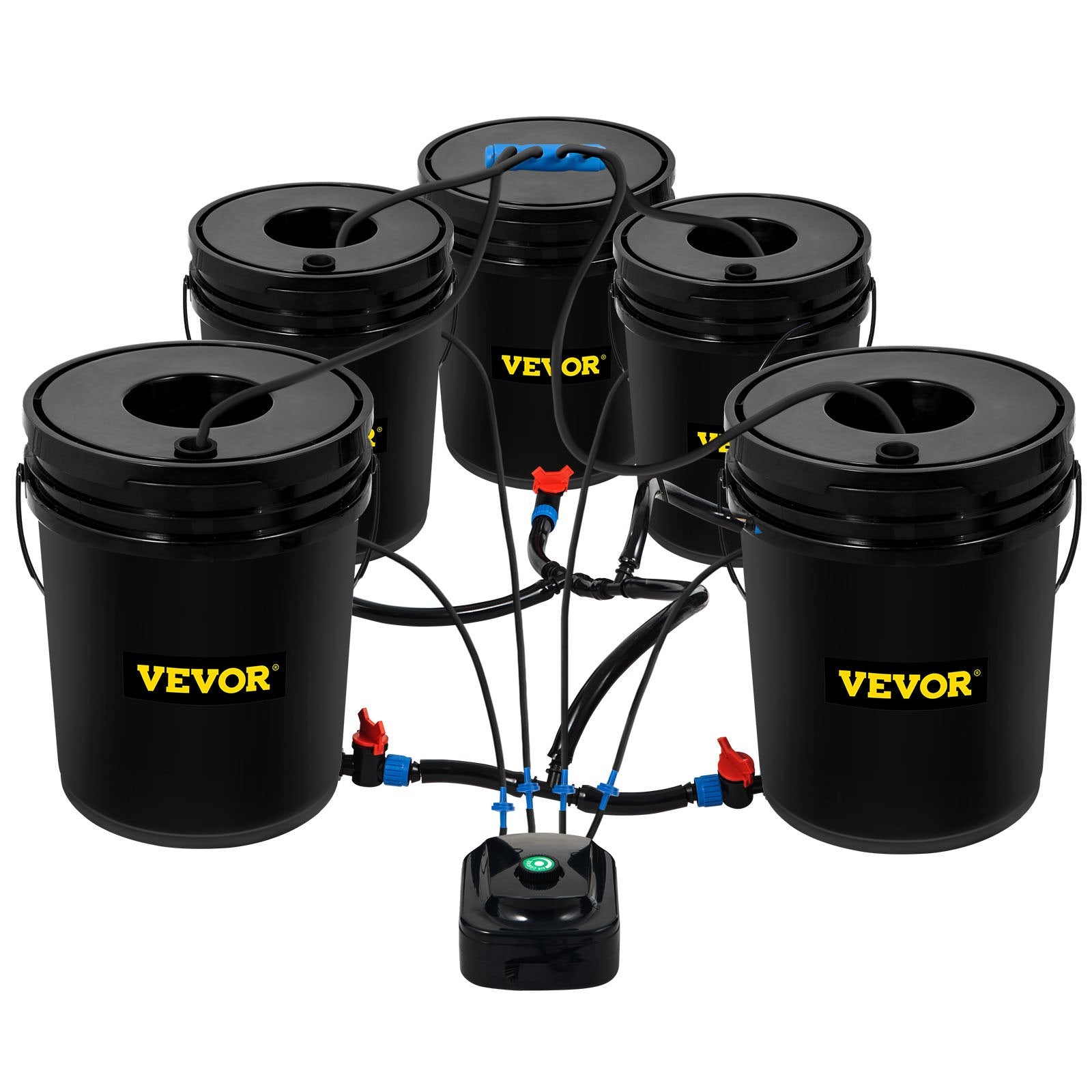 Gardening Tools: VEVOR DWC Hydroponic System, 5 Gallon 5 Buckets, Deep Water Culture Growing Bucket, Hydroponics Grow Kit with Pump, Air Stone and Connected Reservoir, for Indoor/Outdoor Leafy Vegetables