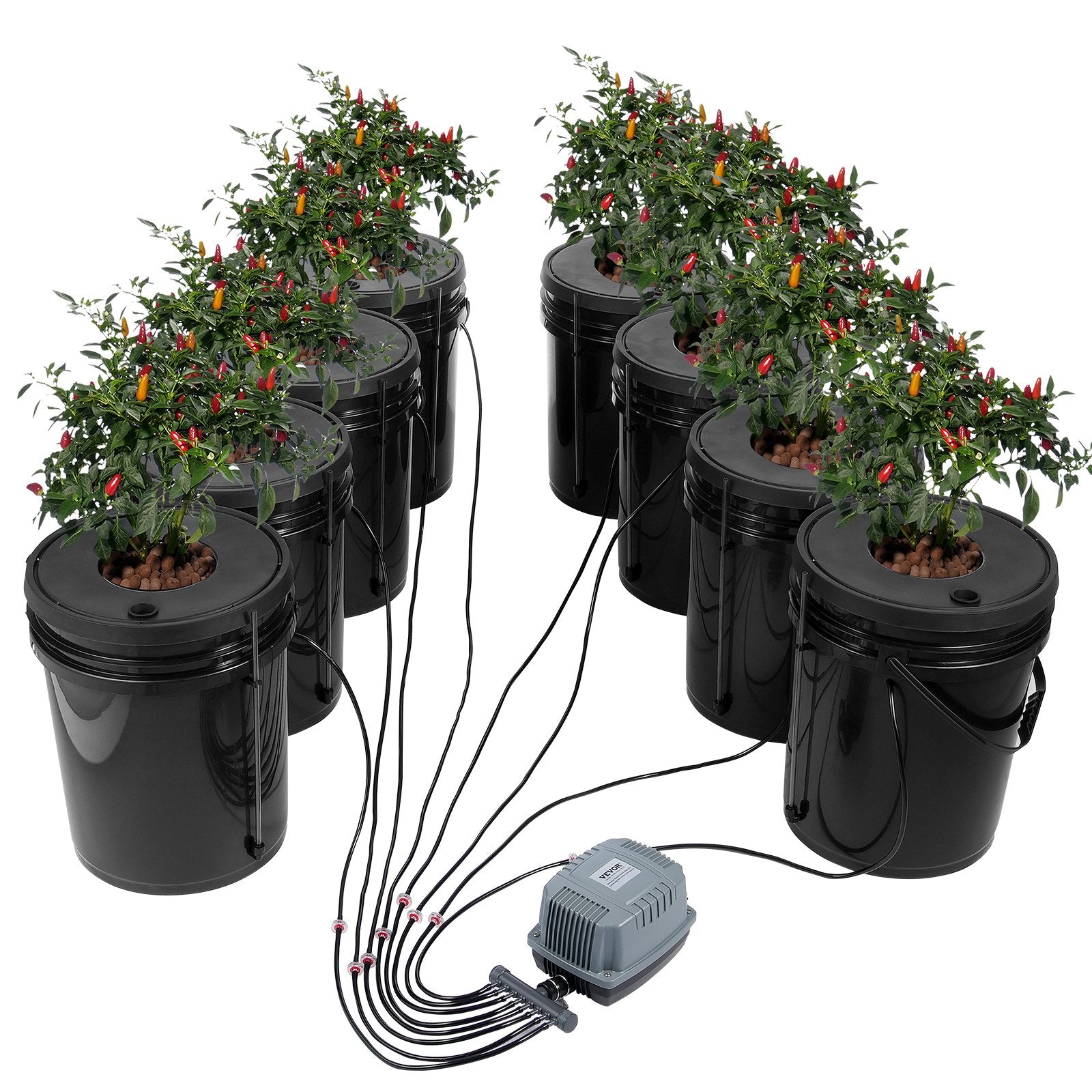 Gardening Tools: VEVOR DWC Hydroponics Grow System Deep Water Culture 8 Buckets with Air Pump