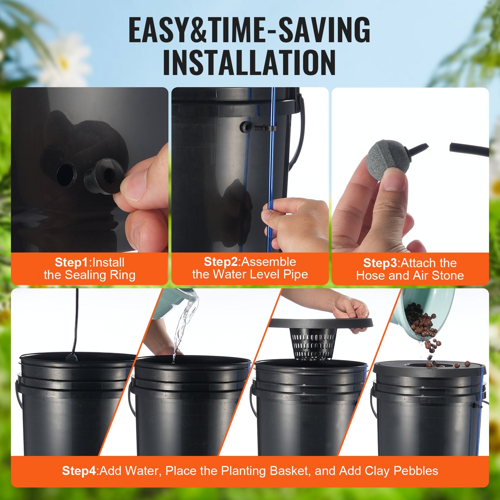 Gardening Tools: VEVOR DWC Hydroponics Grow System Deep Water Culture 8 Buckets with Air Pump