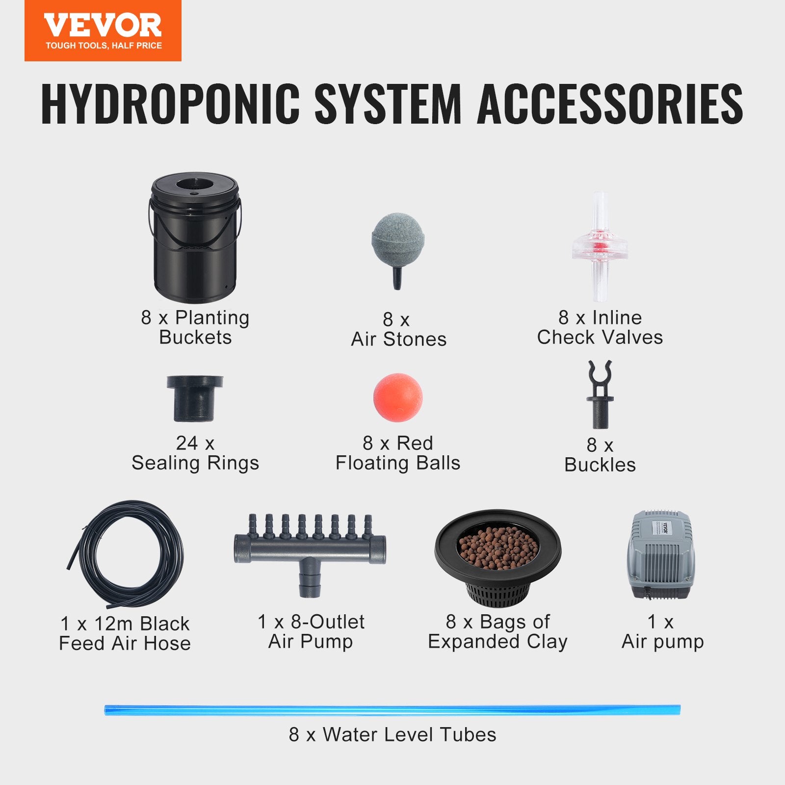 Gardening Tools: VEVOR DWC Hydroponics Grow System Deep Water Culture 8 Buckets with Air Pump