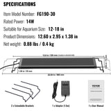 Gardening Tools: VEVOR Aquarium Light, 14W Full Spectrum Fish Tank Light with 24/7 Natural Mode, Adjustable Timer & 5-Level Brightness, with Aluminum Alloy Shell Extendable Brackets for 12"-18" Freshwater Planted Tank