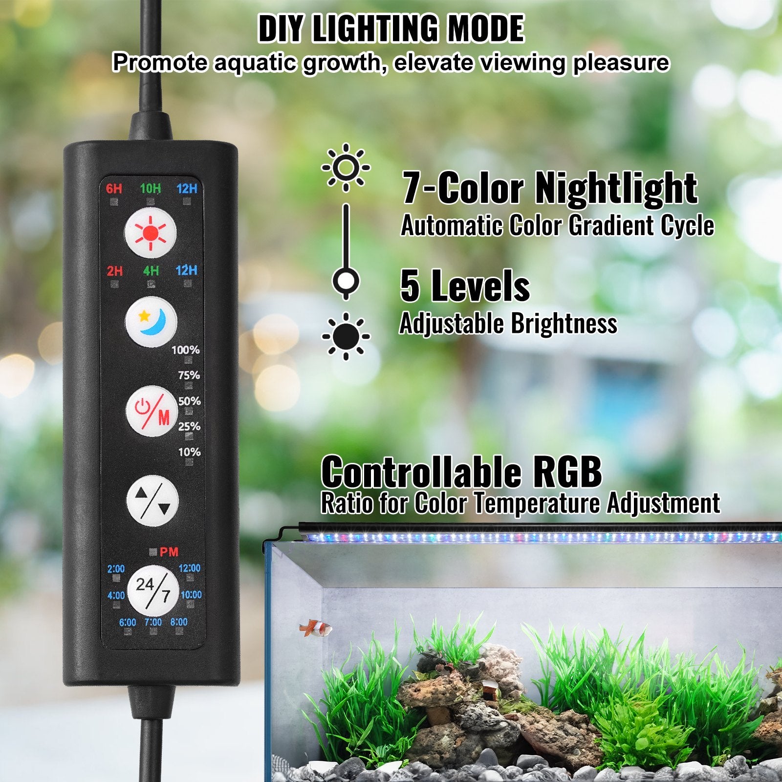 Aquarium Light, 48W Full Spectrum Fish Tank Light with 24/7 Natural Mode, Adjustable Timer & 5-Level Brightness, with Aluminum Alloy Shell Extendable Brackets for 48"-54" Freshwater Planted Tank