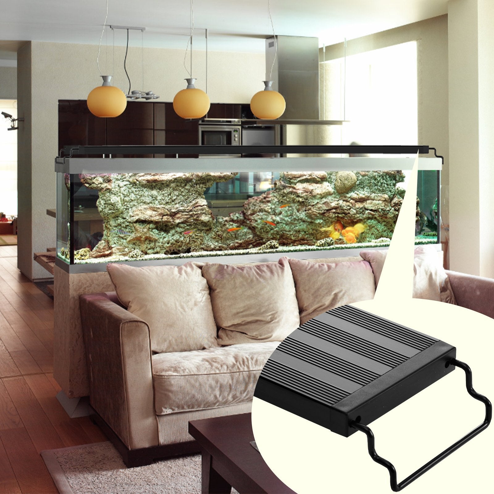 Aquarium Light, 48W Full Spectrum Fish Tank Light with 24/7 Natural Mode, Adjustable Timer & 5-Level Brightness, with Aluminum Alloy Shell Extendable Brackets for 48"-54" Freshwater Planted Tank