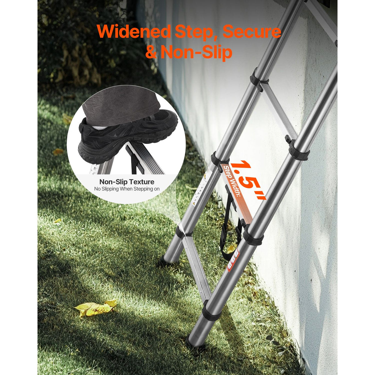Telescoping Ladder, 2540mm Stainless Steel Lightweight Extension Ladder, Multi-Button Retraction Collapsible Ladders, 150 kg Capacity & Non-Slip Feet, Portable 9-Step Ladders for Home RV Loft