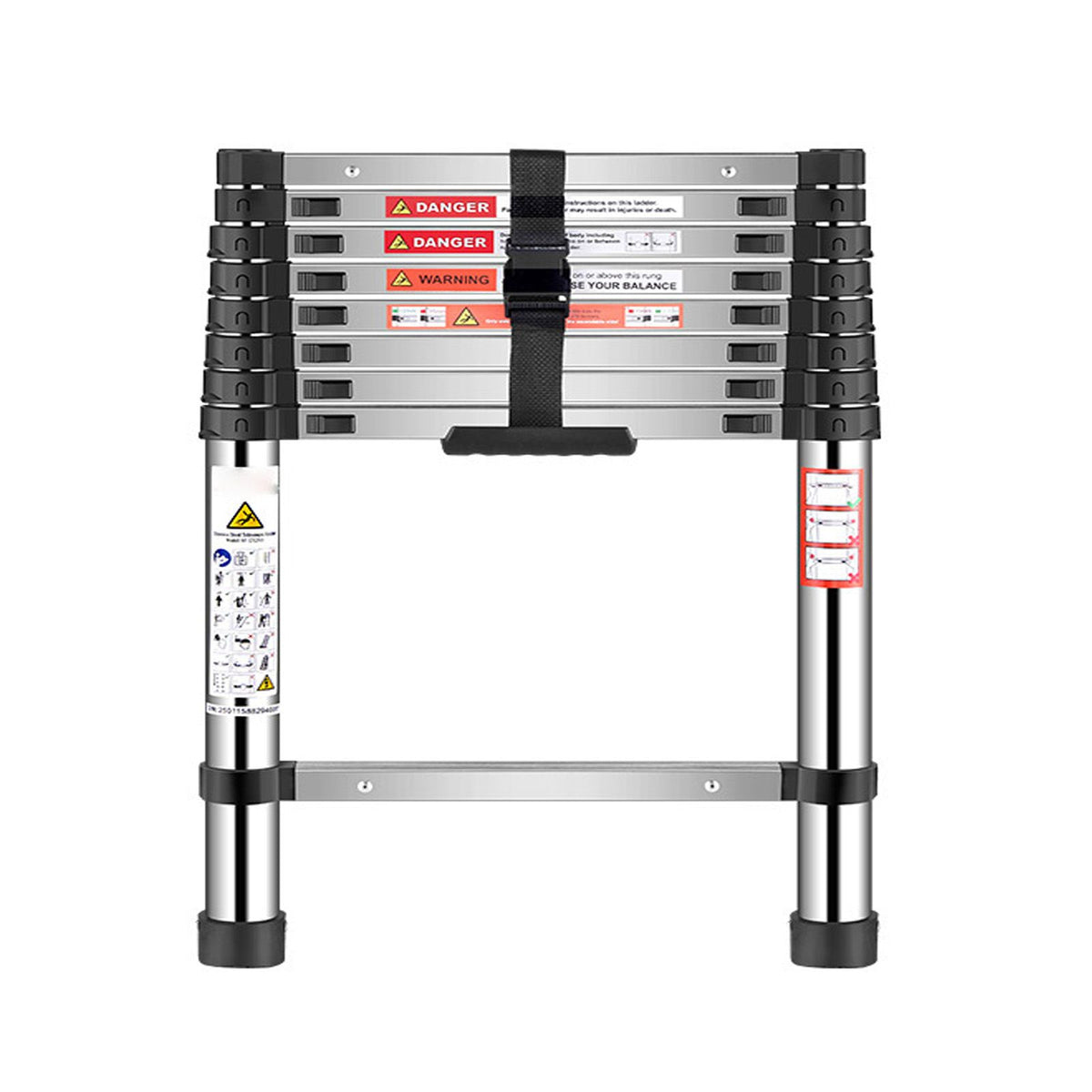 Telescoping Ladder, 2540mm Stainless Steel Lightweight Extension Ladder, Multi-Button Retraction Collapsible Ladders, 150 kg Capacity & Non-Slip Feet, Portable 9-Step Ladders for Home RV Loft