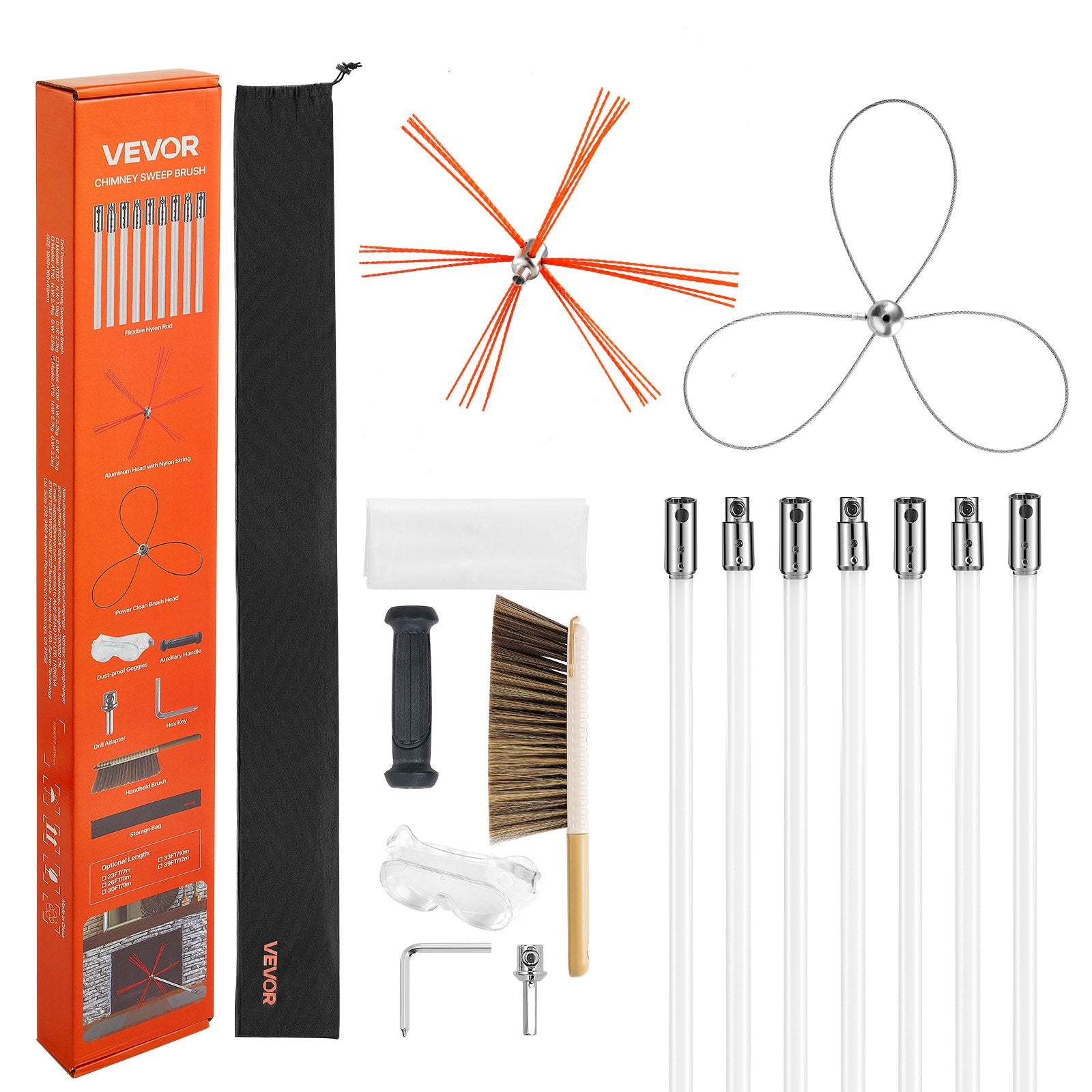 Vitamins & Supplements: VEVOR Chimney Sweep Kit, 7m Maximum Extendable Length Chimney Brush, Chimney Cleaner Sweeper with Dual Brush Heads, Brush & Goggles, Fireplace Cleaning Tool for Square, Rectangle, Arch Chimneys