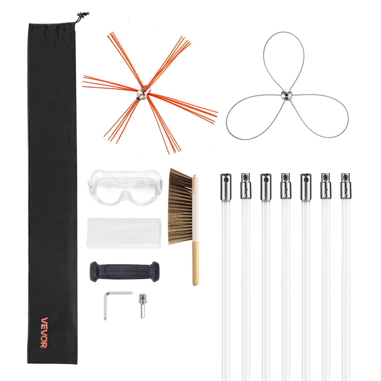 Vitamins & Supplements: VEVOR Chimney Sweep Kit, 7m Maximum Extendable Length Chimney Brush, Chimney Cleaner Sweeper with Dual Brush Heads, Brush & Goggles, Fireplace Cleaning Tool for Square, Rectangle, Arch Chimneys