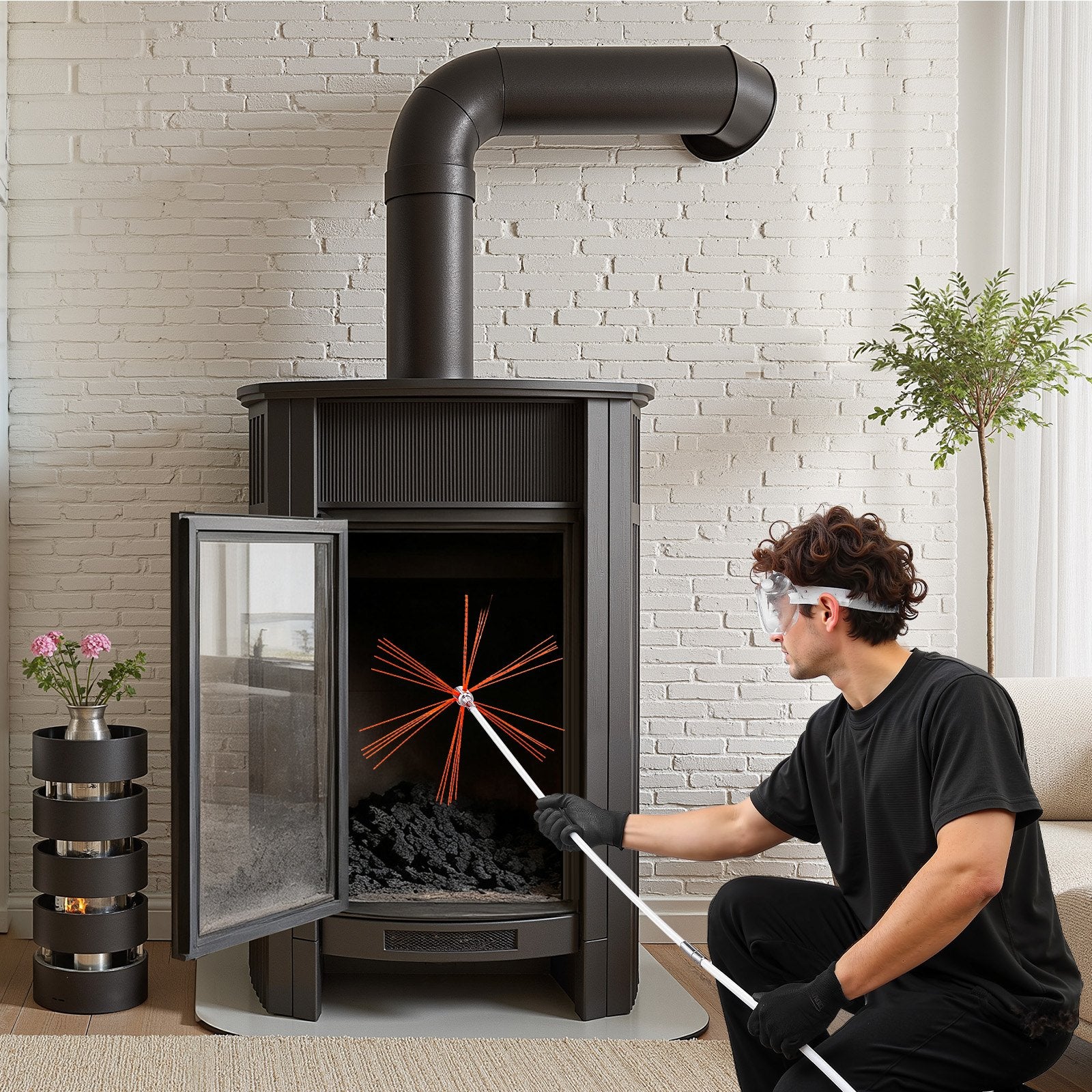 Vitamins & Supplements: VEVOR Chimney Sweep Kit, 10m Maximum Extendable Length Chimney Brush, Chimney Cleaner Sweeper with Dual Brush Heads, Brush & Goggles, Fireplace Cleaning Tool for Square, Rectangle, Arch Chimneys